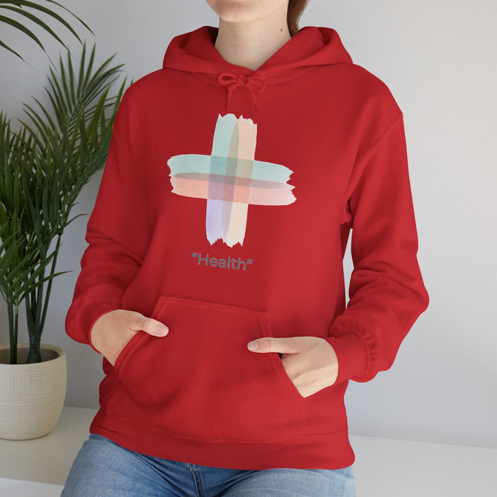 Health Symbol Hoodie – Minimal Pastel Cross & Leaf Wellness Graphic Hoodie
