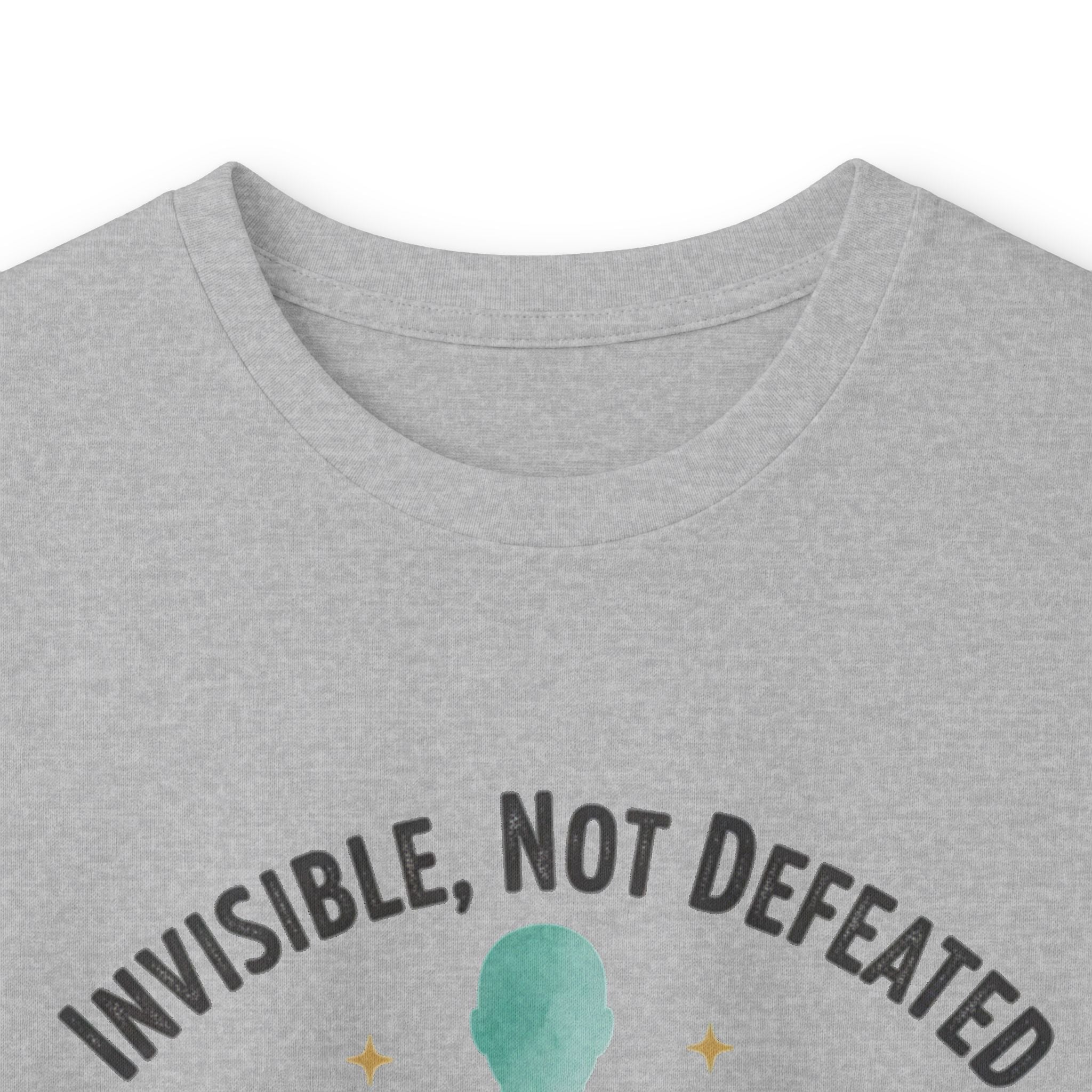 Invisible Not Defeated Long Sleeve Tee — Awareness Strength Graphic