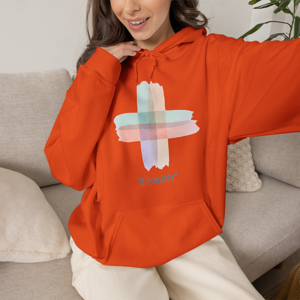 Health Symbol Hoodie – Minimal Pastel Cross & Leaf Wellness Graphic Hoodie