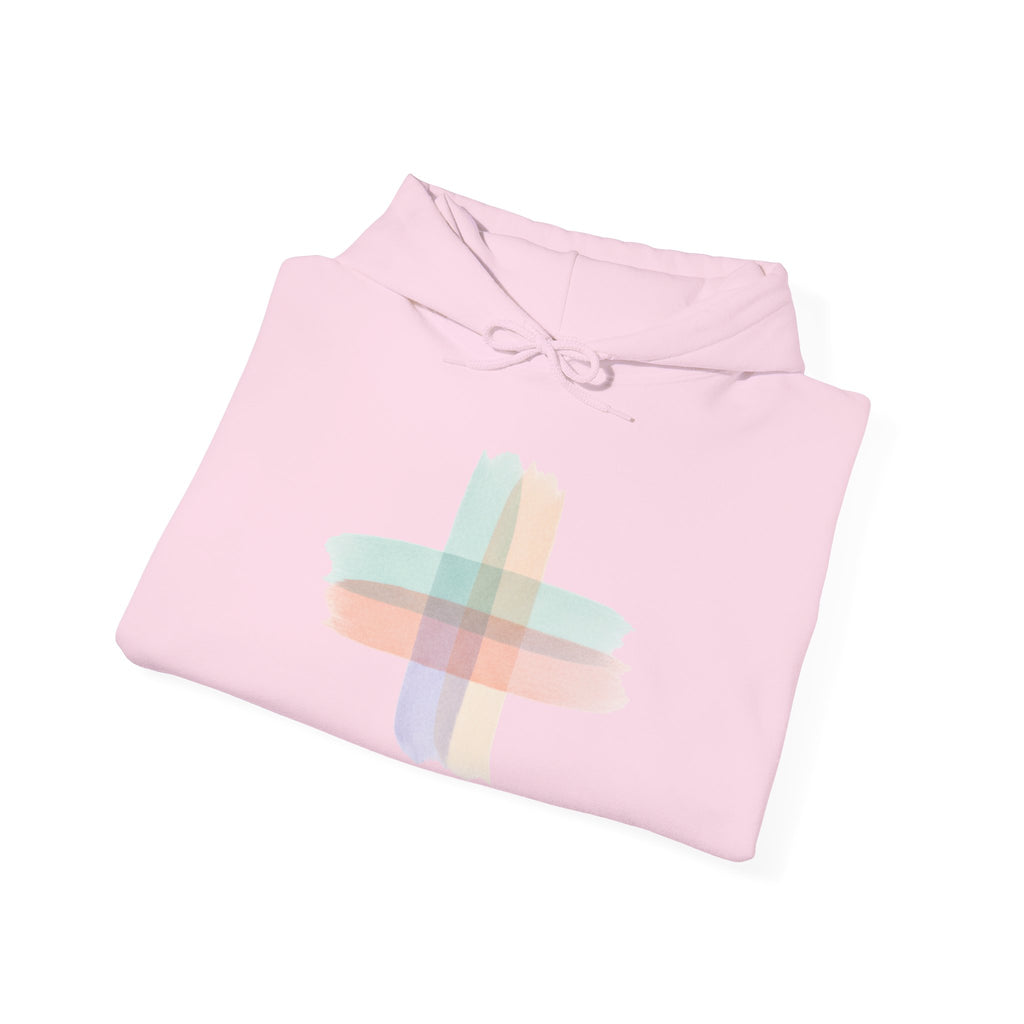 Health Symbol Hoodie – Minimal Pastel Cross & Leaf Wellness Graphic Hoodie