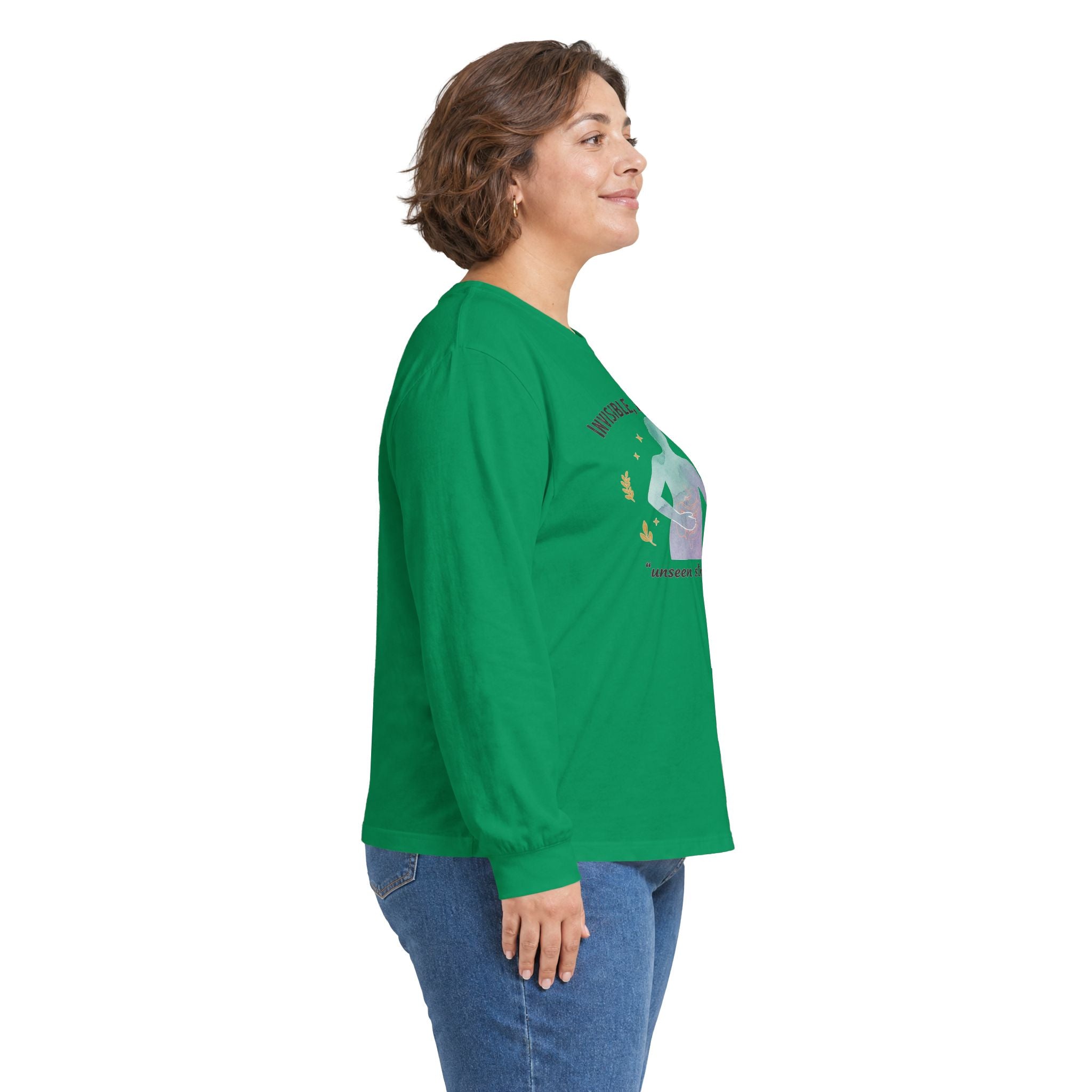 Invisible Not Defeated Long Sleeve Tee — Awareness Strength Graphic