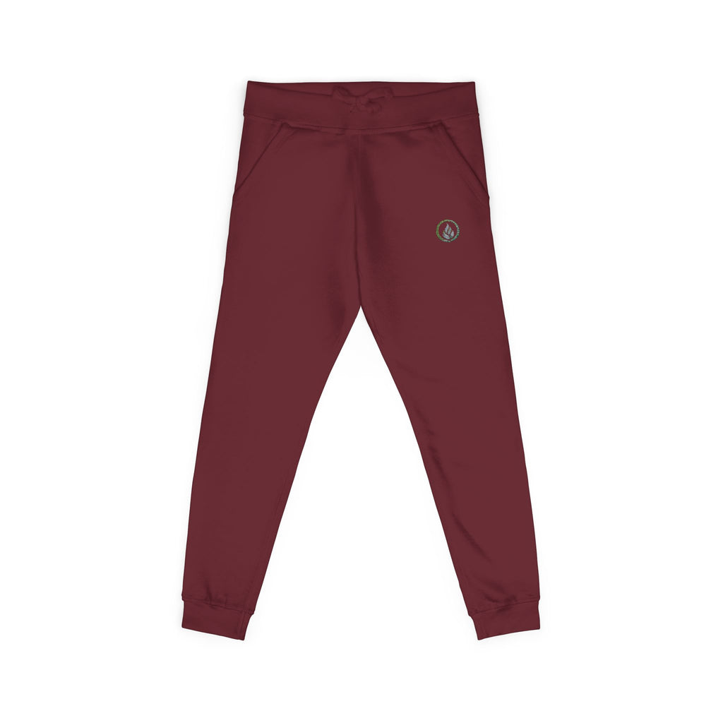 Embroidered Laurel Logo Sweatpants — White Fleece Joggers