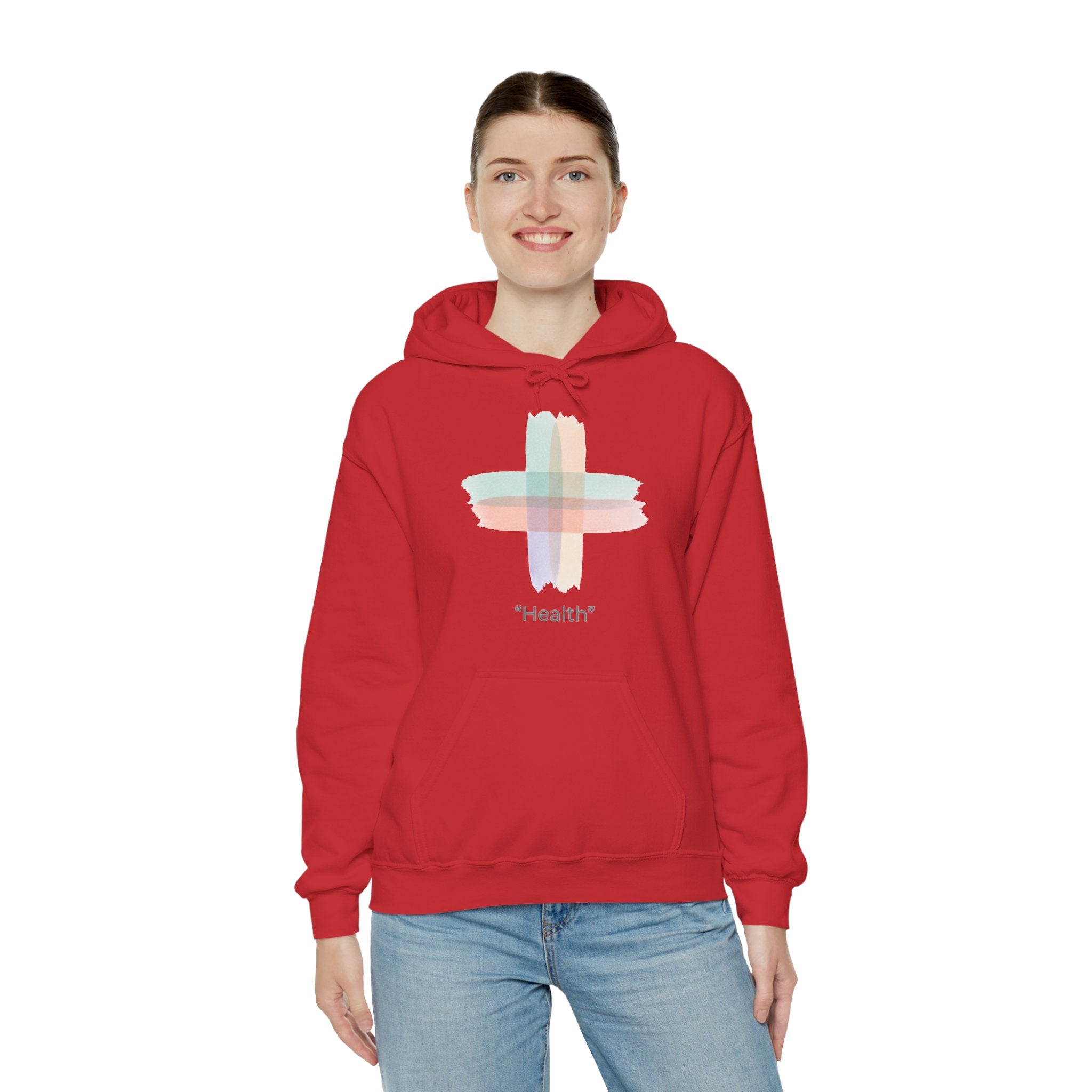 Health Symbol Hoodie – Minimal Pastel Cross & Leaf Wellness Graphic Hoodie
