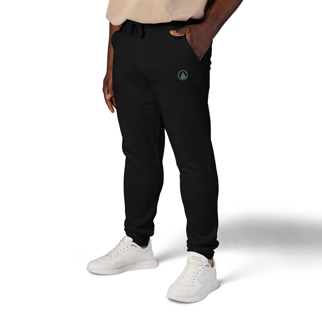 Embroidered Laurel Logo Sweatpants — White Fleece Joggers