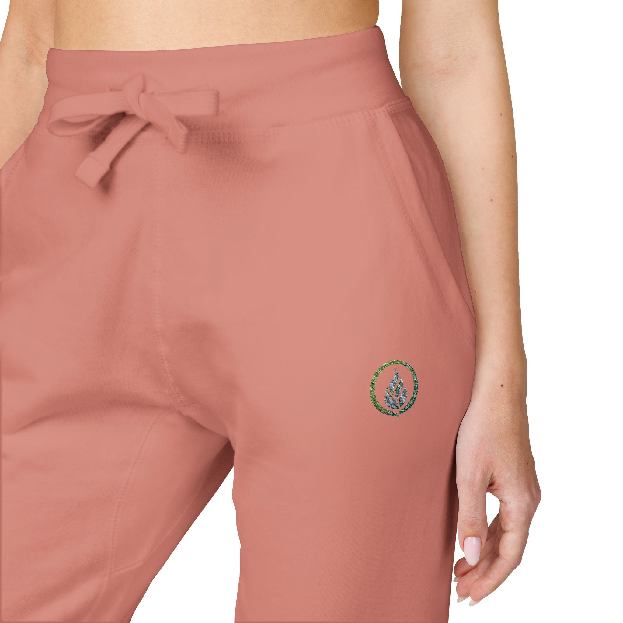 Embroidered Laurel Logo Sweatpants — White Fleece Joggers