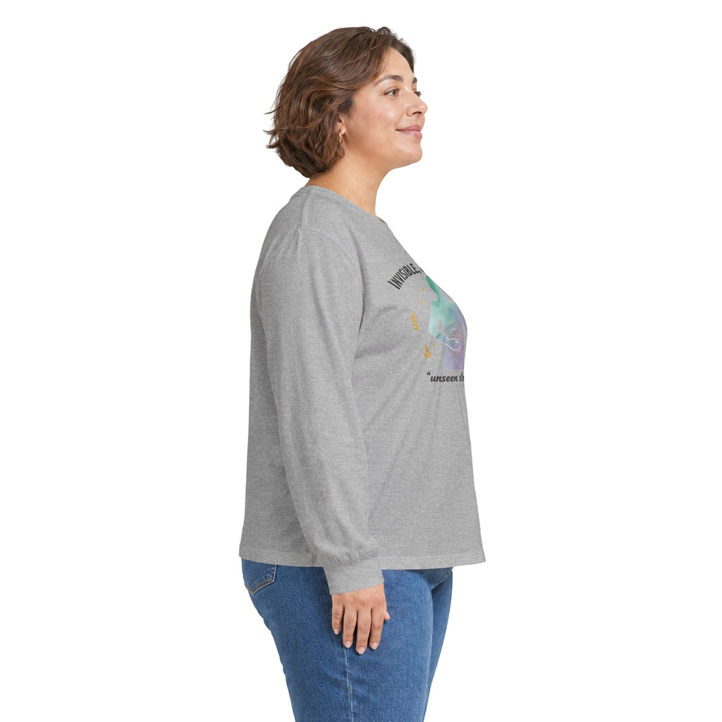 Invisible Not Defeated Long Sleeve Tee — Awareness Strength Graphic