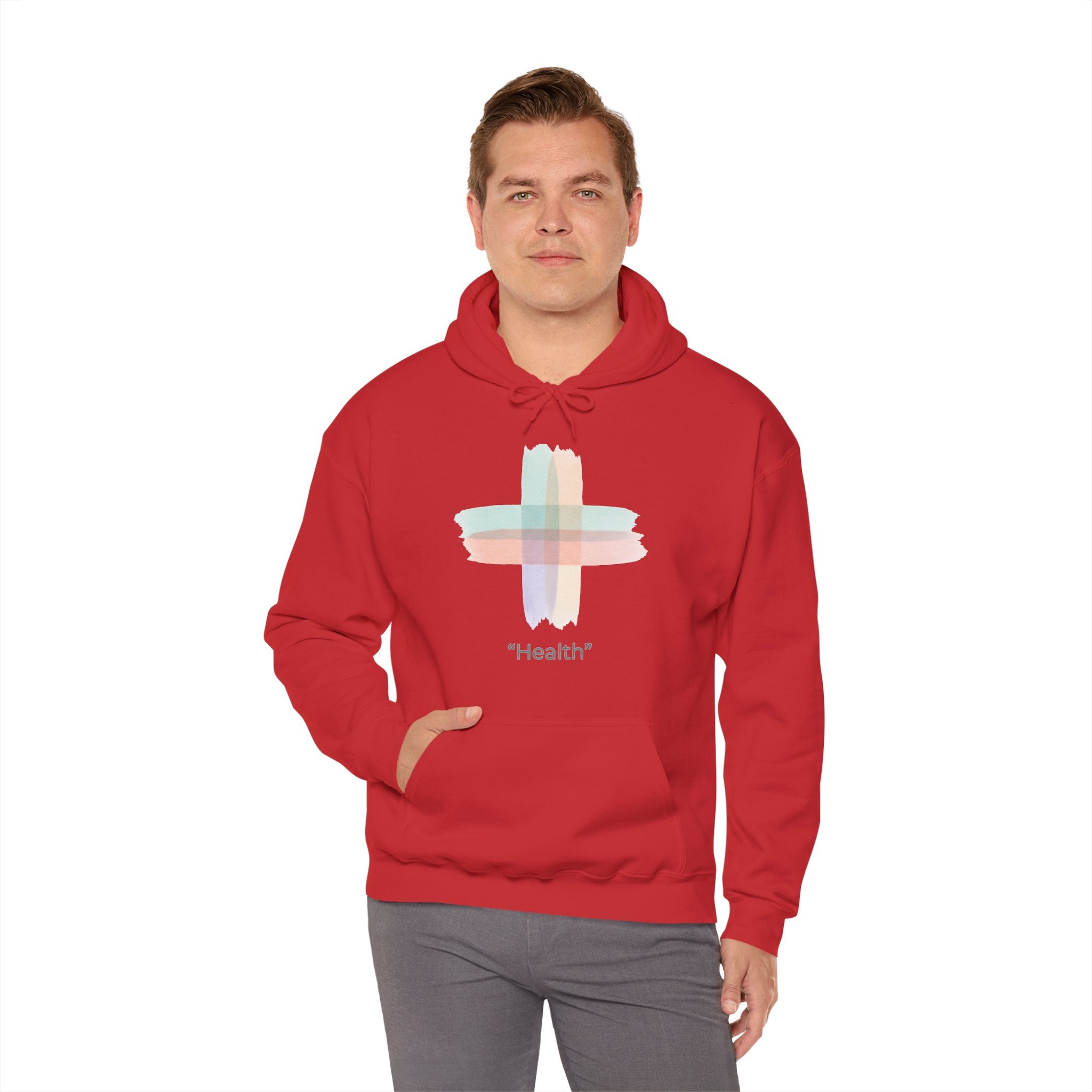 Health Symbol Hoodie – Minimal Pastel Cross & Leaf Wellness Graphic Hoodie