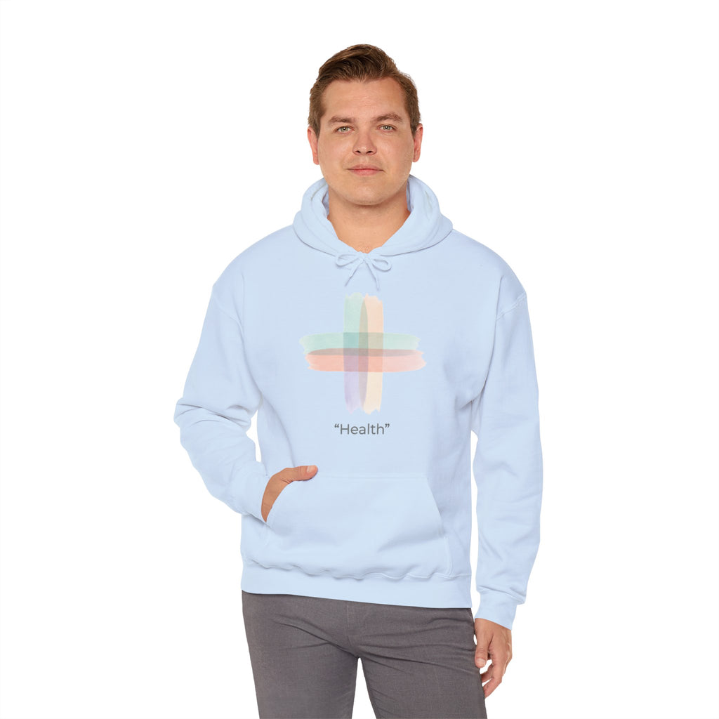 Health Symbol Hoodie – Minimal Pastel Cross & Leaf Wellness Graphic Hoodie