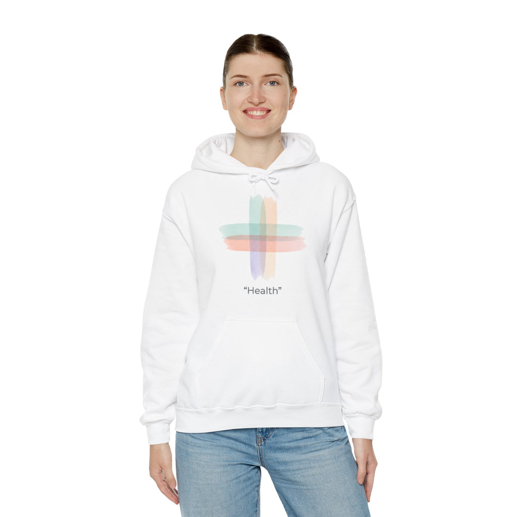 Health Symbol Hoodie – Minimal Pastel Cross & Leaf Wellness Graphic Hoodie