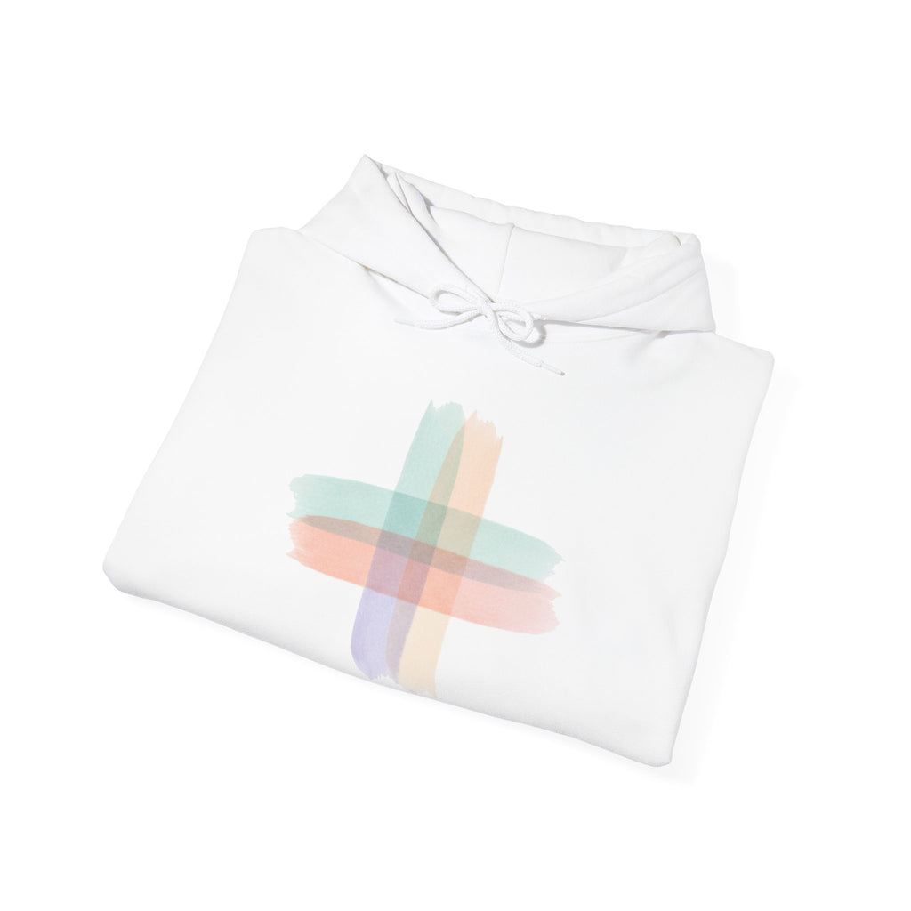 Health Symbol Hoodie – Minimal Pastel Cross & Leaf Wellness Graphic Hoodie
