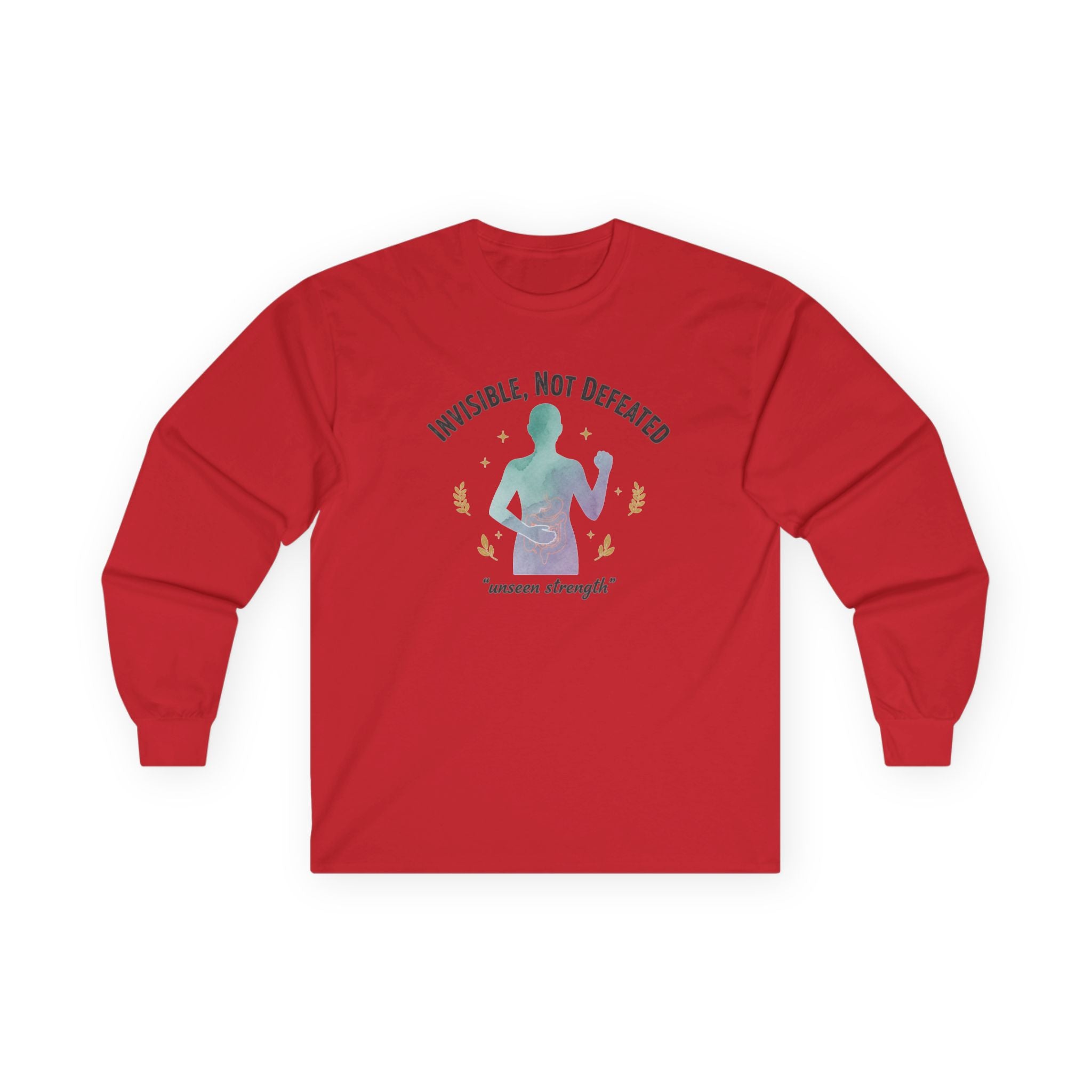 Invisible Not Defeated Long Sleeve Tee — Awareness Strength Graphic