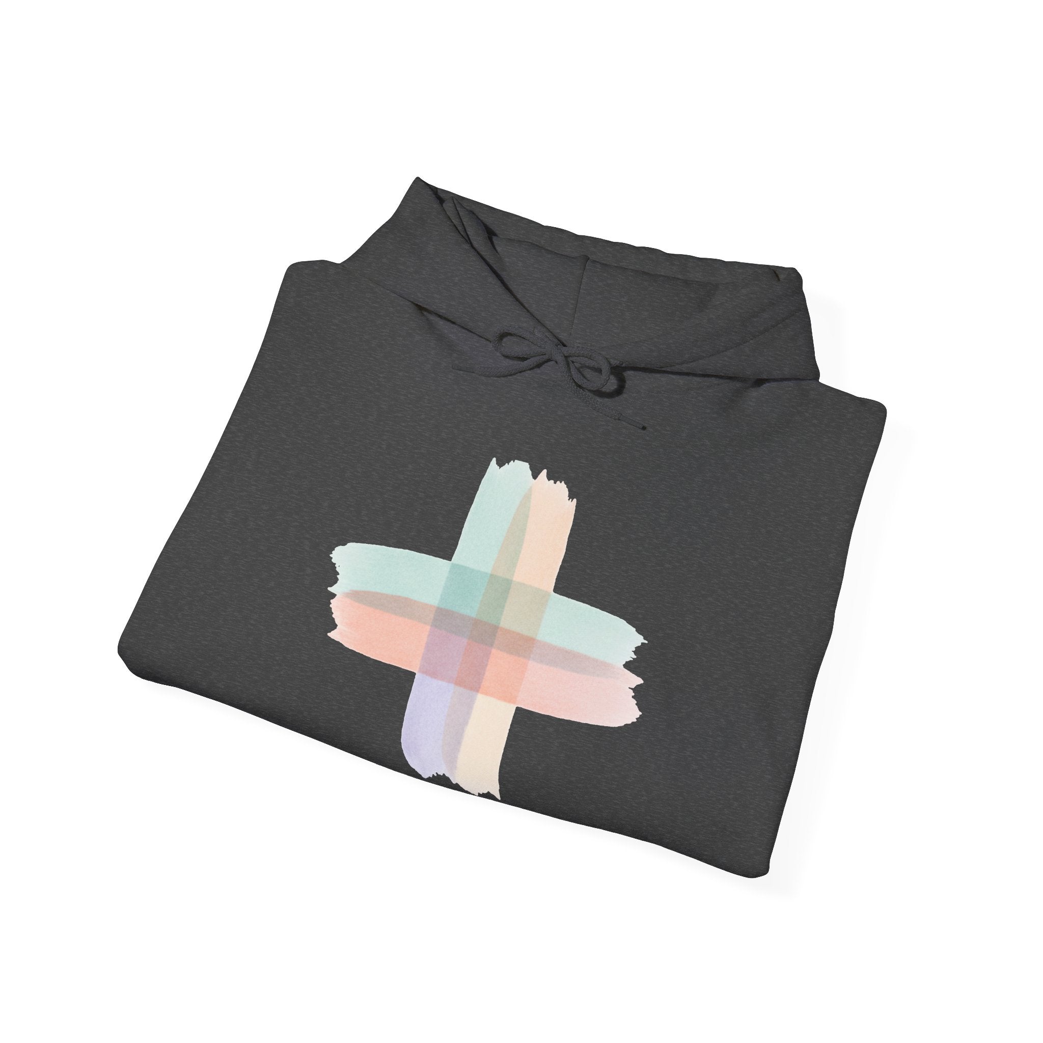 Health Symbol Hoodie – Minimal Pastel Cross & Leaf Wellness Graphic Hoodie