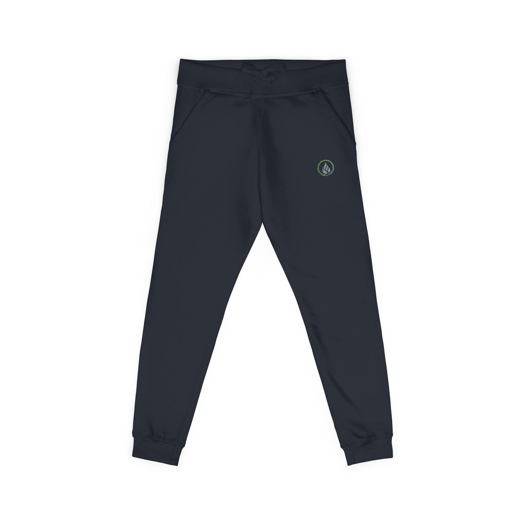 Embroidered Laurel Logo Sweatpants — White Fleece Joggers