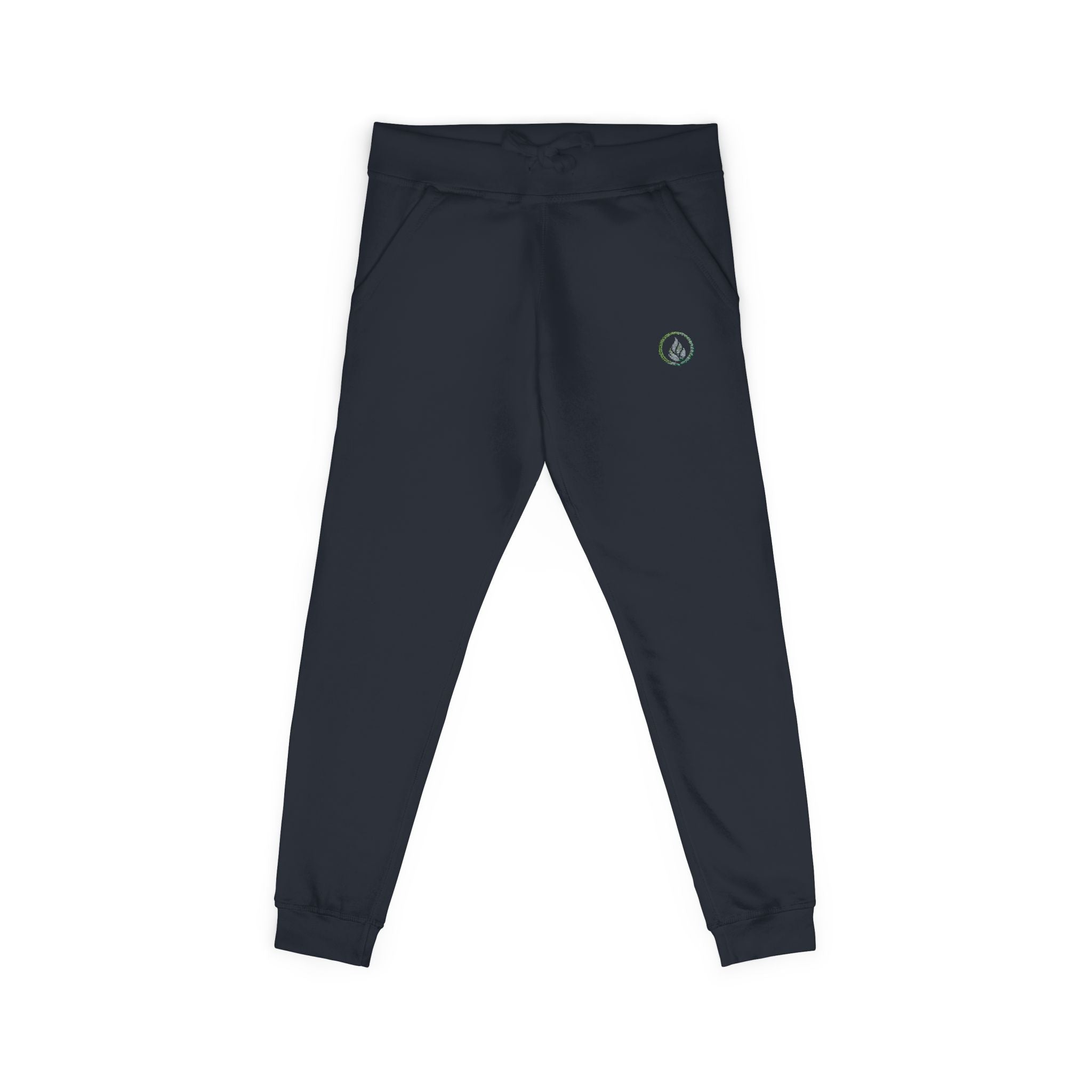 Embroidered Laurel Logo Sweatpants — White Fleece Joggers