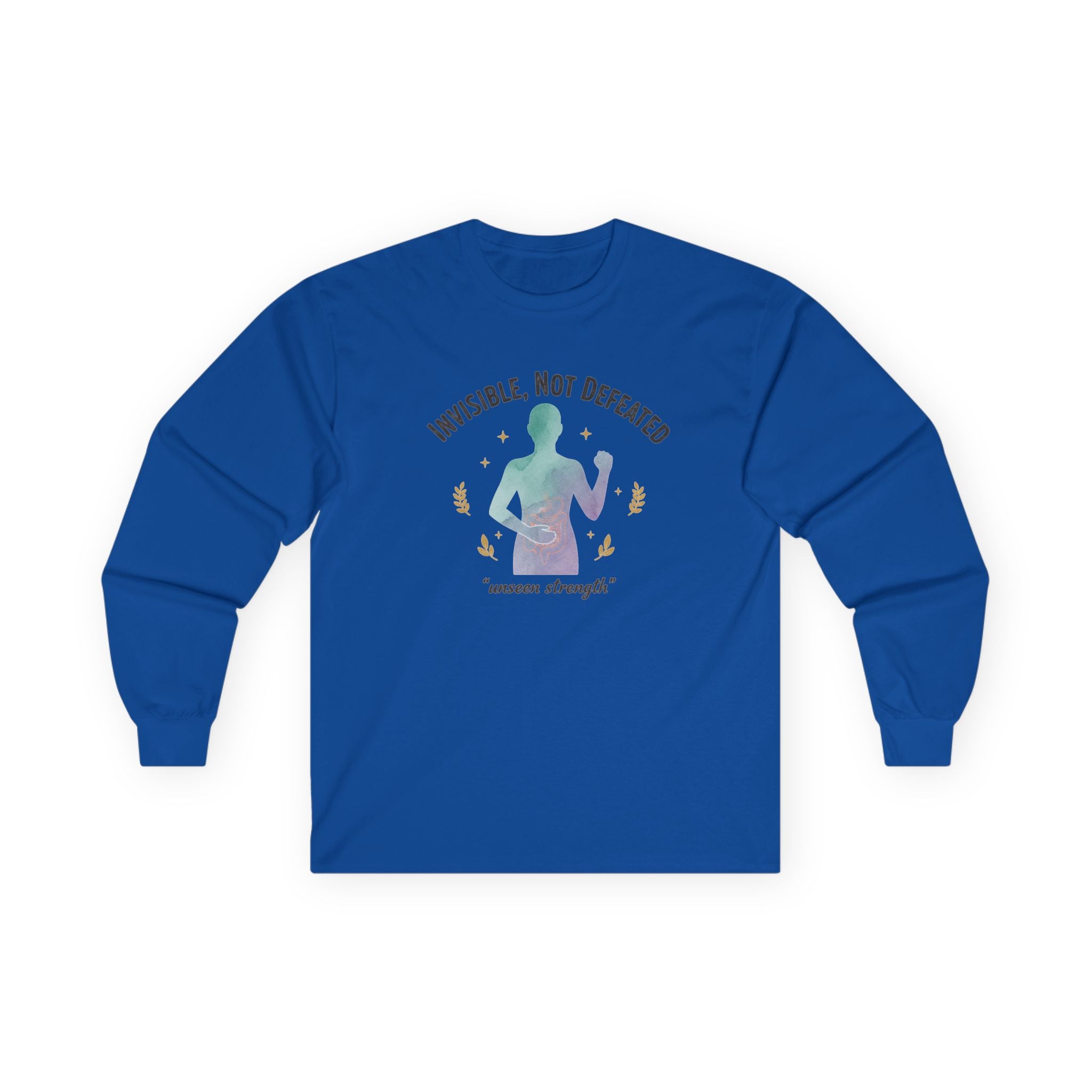 Invisible Not Defeated Long Sleeve Tee — Awareness Strength Graphic