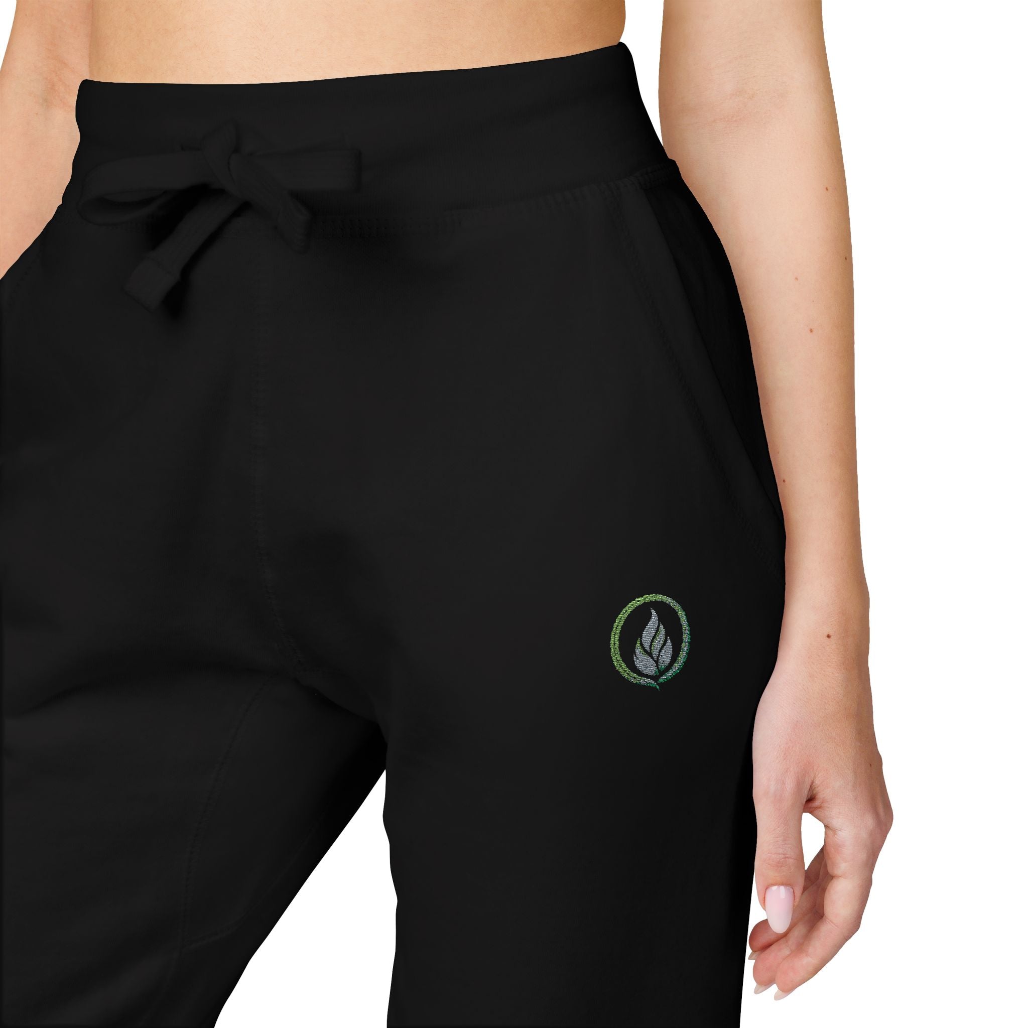 Embroidered Laurel Logo Sweatpants — White Fleece Joggers