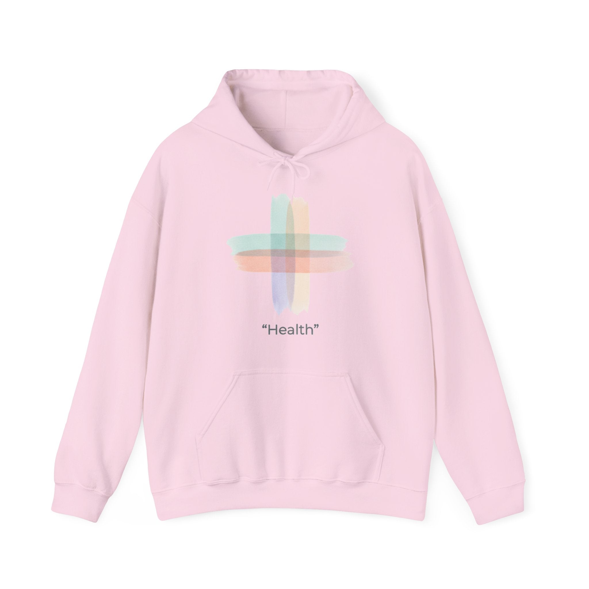Health Symbol Hoodie – Minimal Pastel Cross & Leaf Wellness Graphic Hoodie