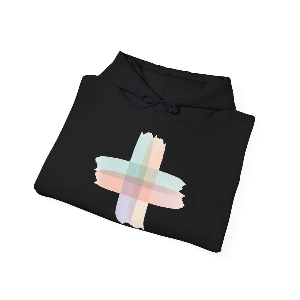 Health Symbol Hoodie – Minimal Pastel Cross & Leaf Wellness Graphic Hoodie