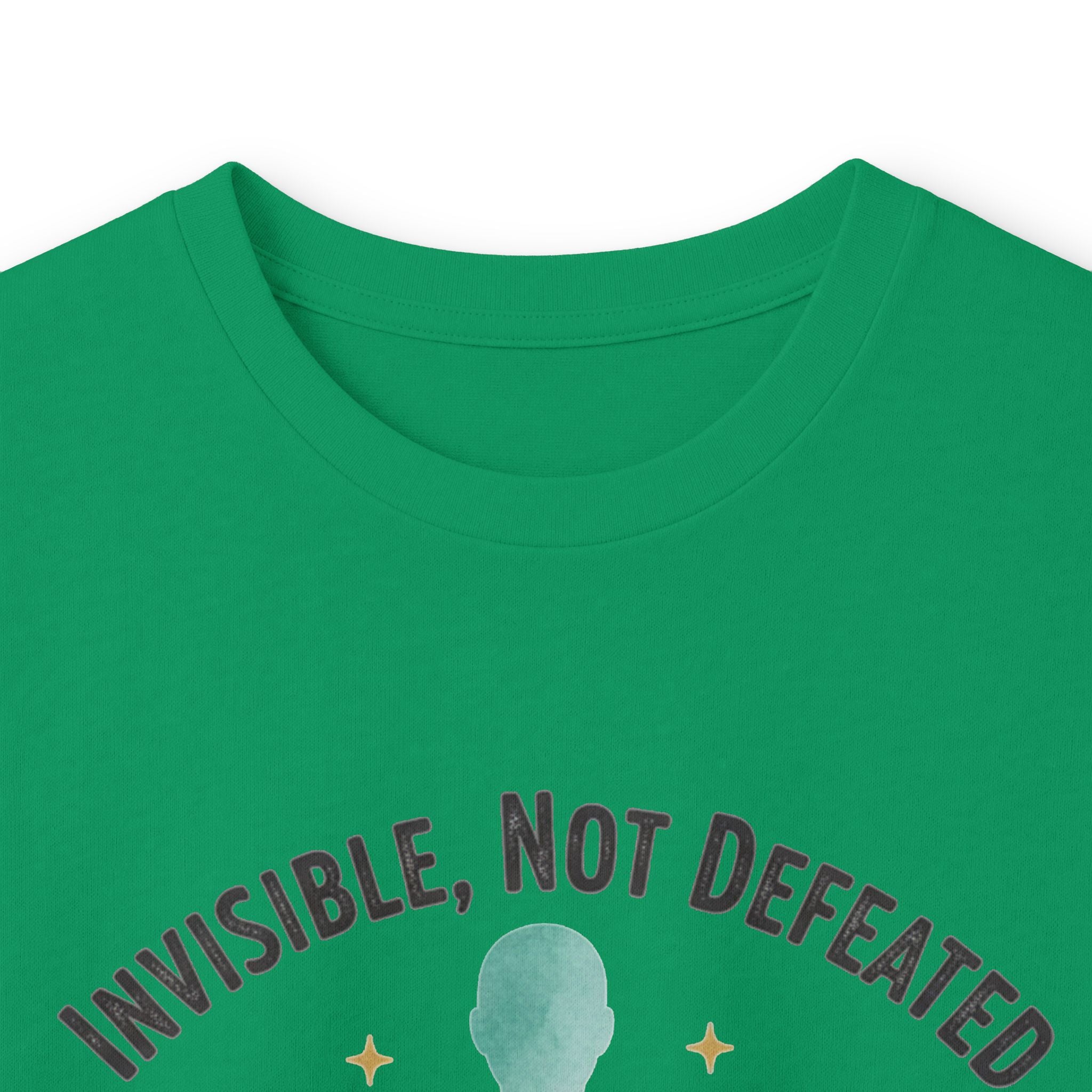 Invisible Not Defeated Long Sleeve Tee — Awareness Strength Graphic