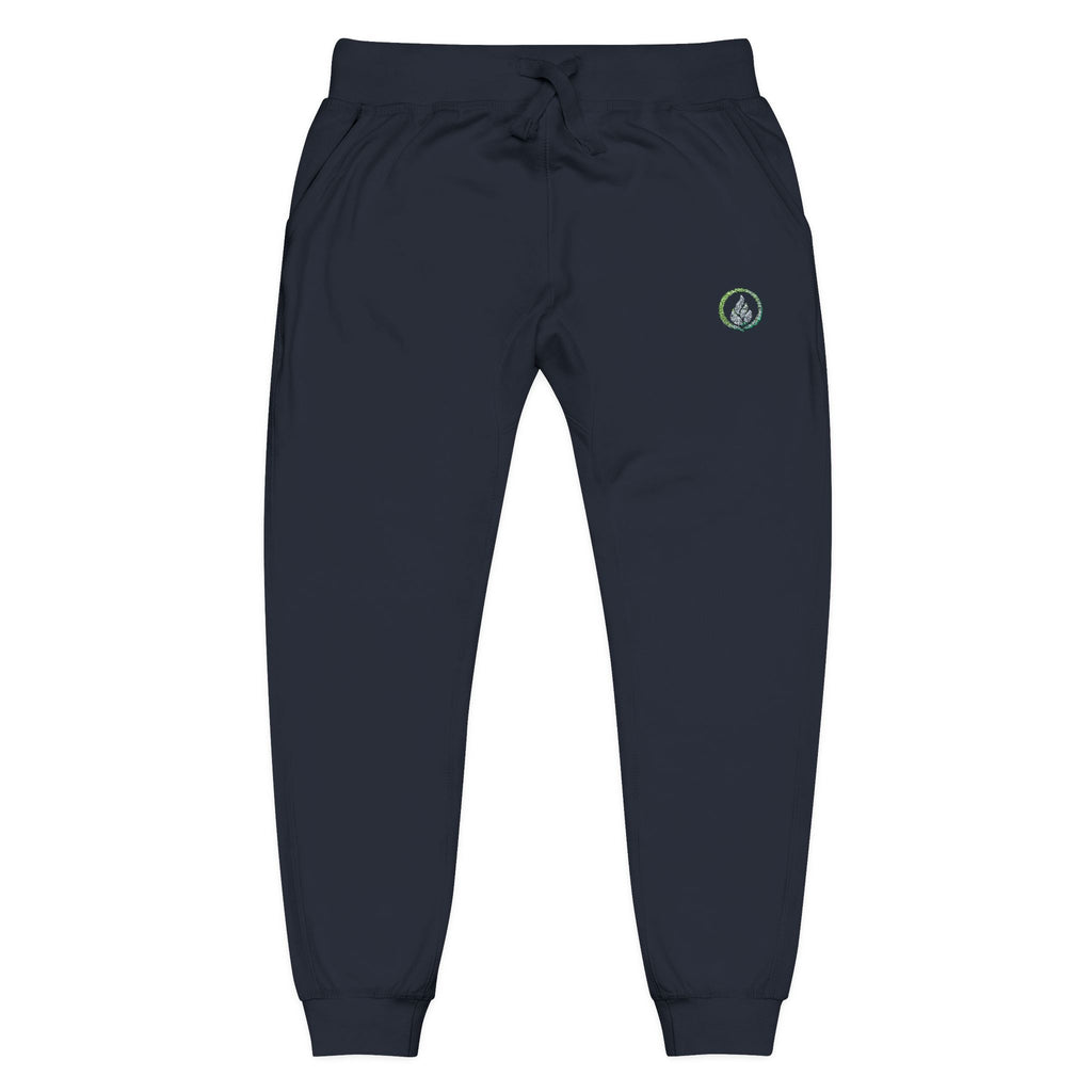 Embroidered Laurel Logo Sweatpants — White Fleece Joggers