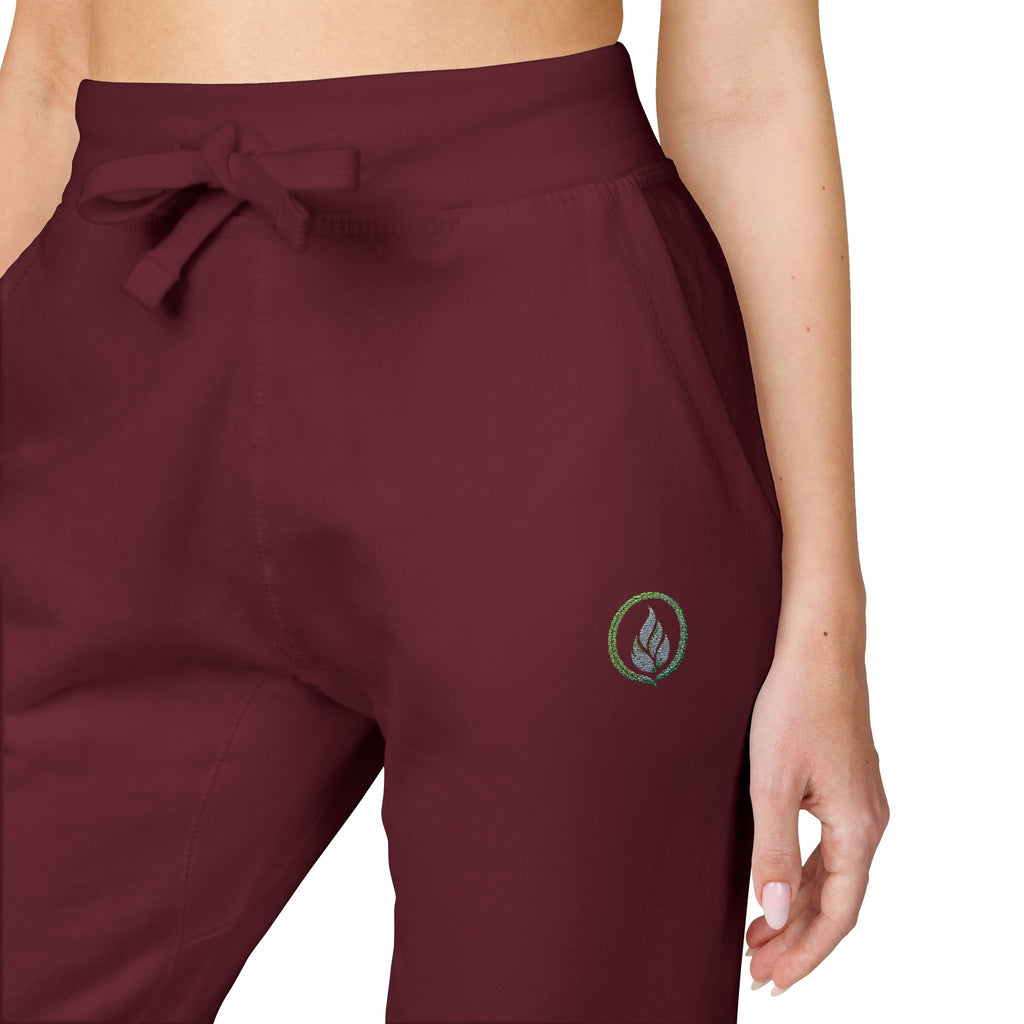 Embroidered Laurel Logo Sweatpants — White Fleece Joggers