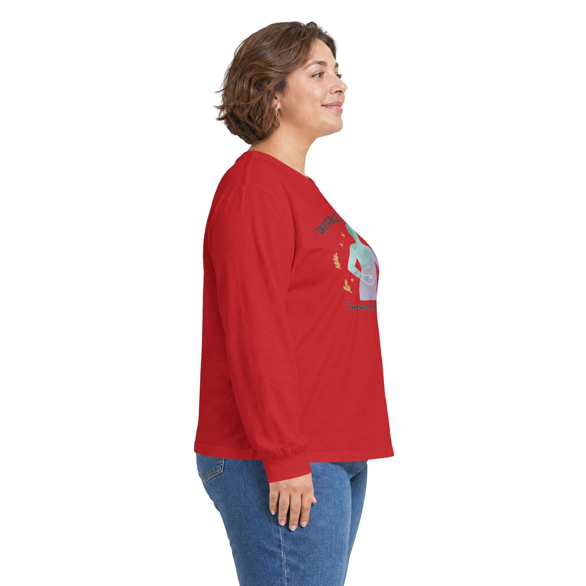 Invisible Not Defeated Long Sleeve Tee — Awareness Strength Graphic