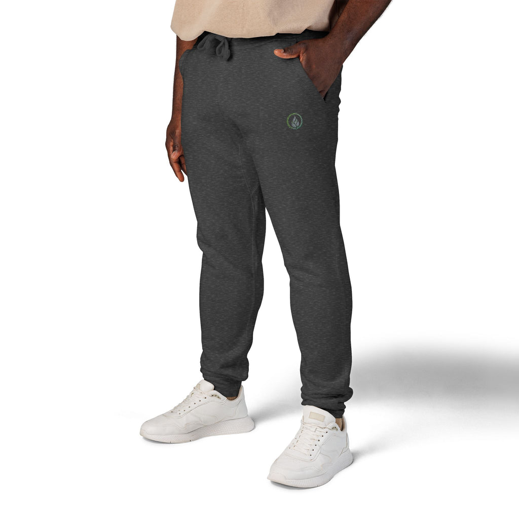 Embroidered Laurel Logo Sweatpants — White Fleece Joggers