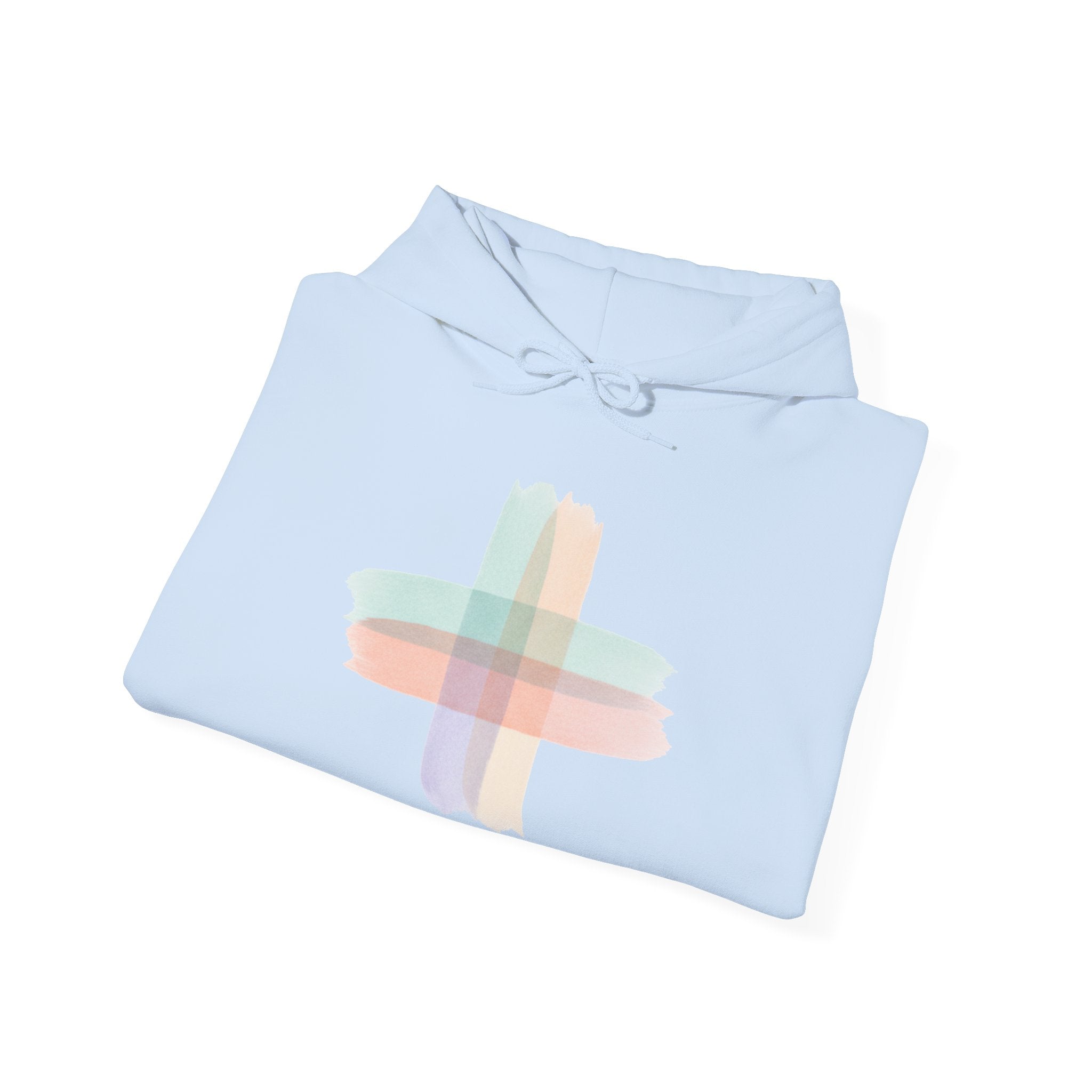 Health Symbol Hoodie – Minimal Pastel Cross & Leaf Wellness Graphic Hoodie