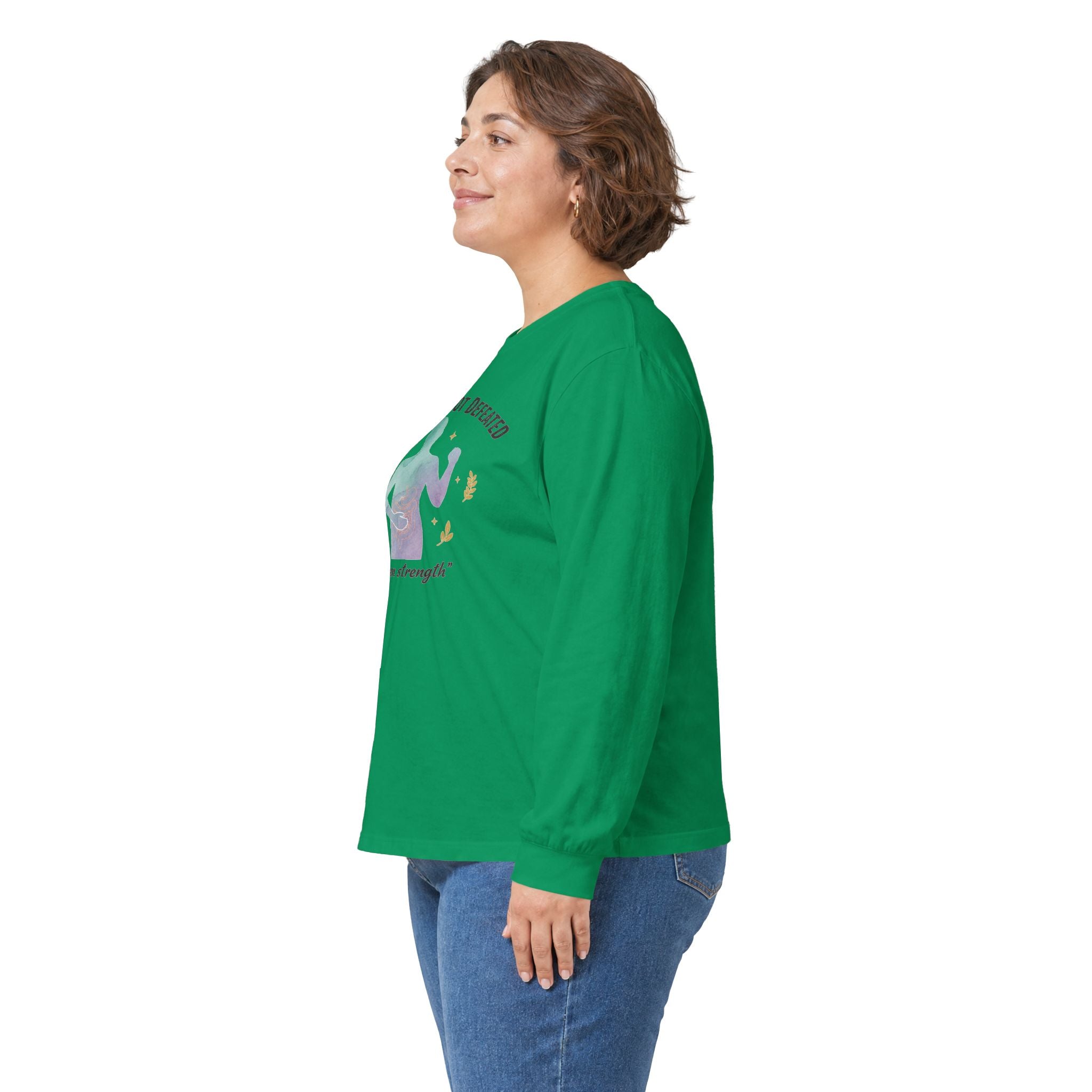 Invisible Not Defeated Long Sleeve Tee — Awareness Strength Graphic