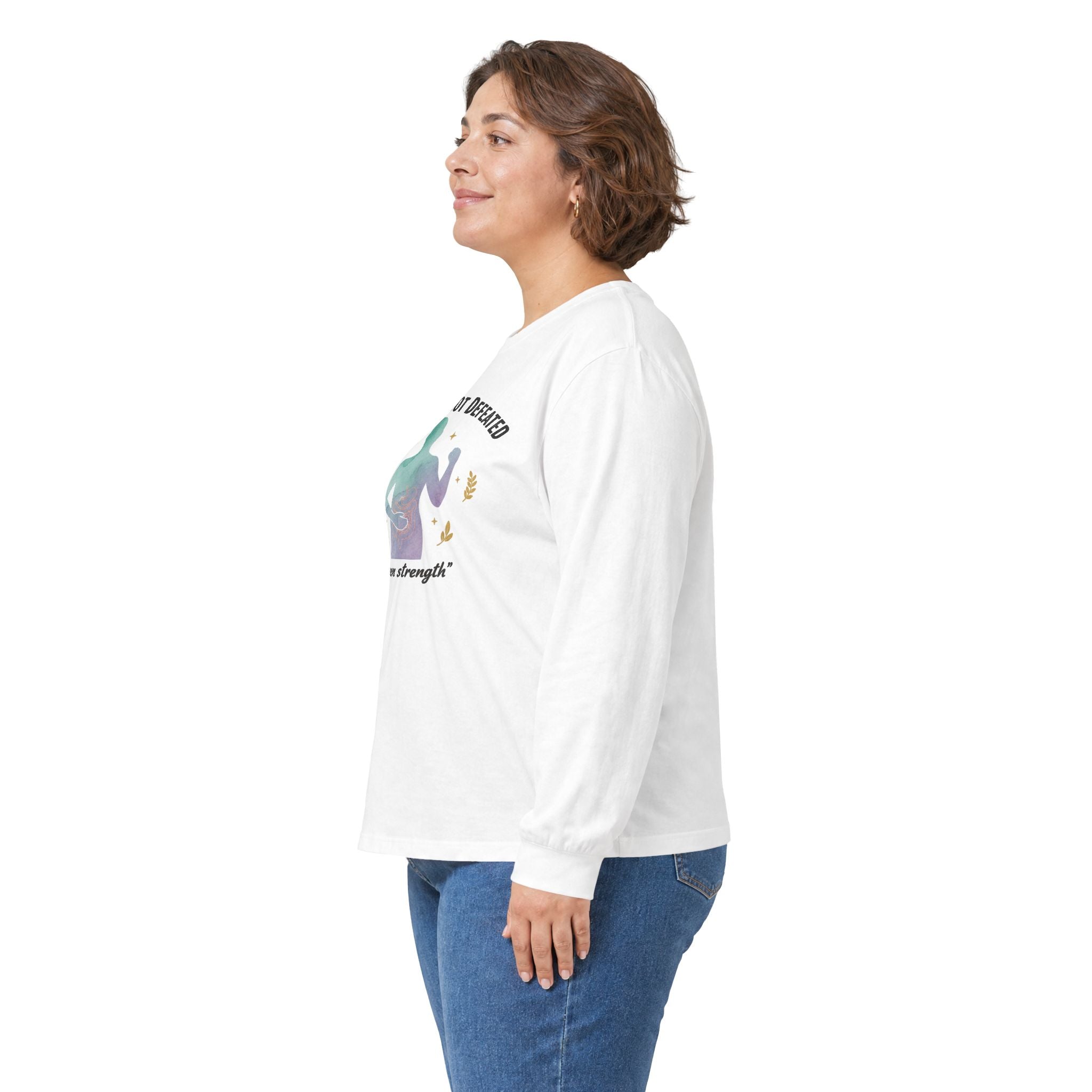 Invisible Not Defeated Long Sleeve Tee — Awareness Strength Graphic