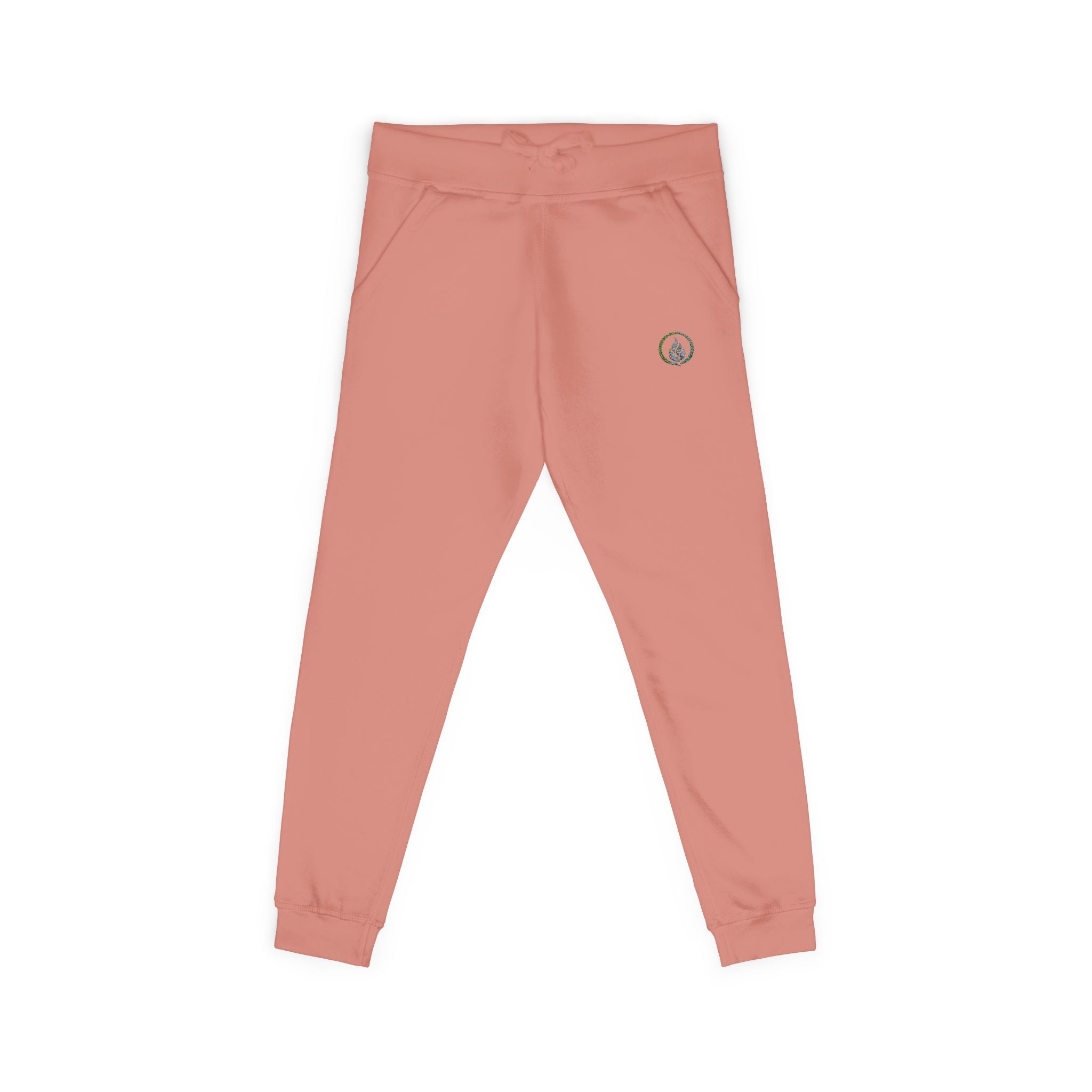 Embroidered Laurel Logo Sweatpants — White Fleece Joggers