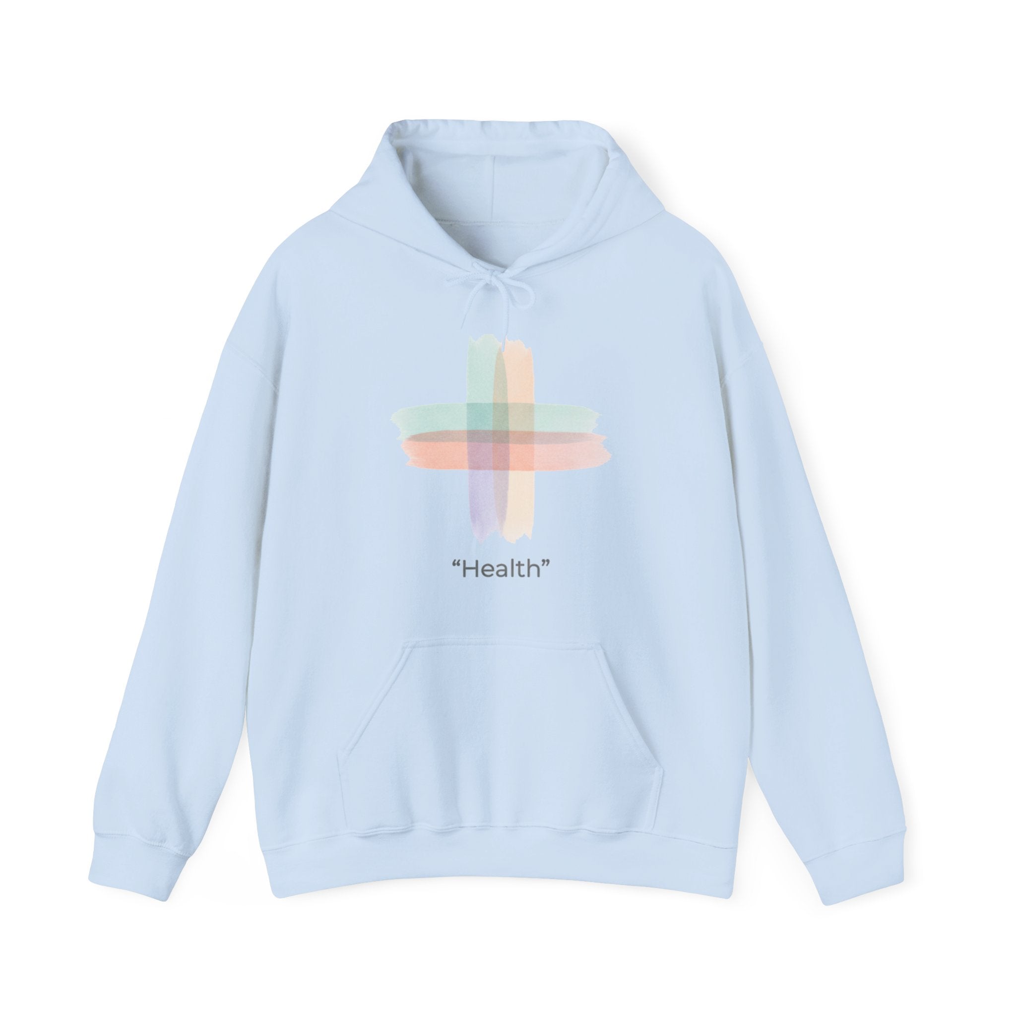 Health Symbol Hoodie – Minimal Pastel Cross & Leaf Wellness Graphic Hoodie
