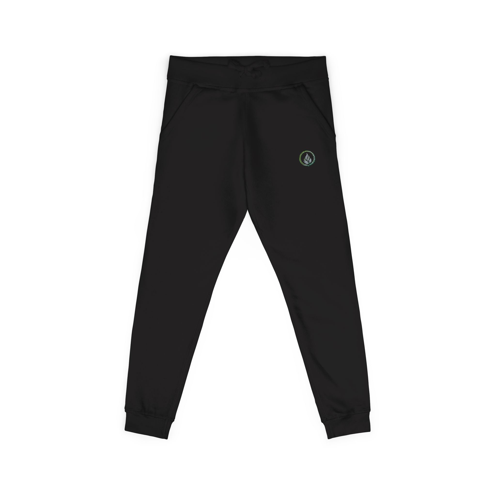 Embroidered Laurel Logo Sweatpants — White Fleece Joggers