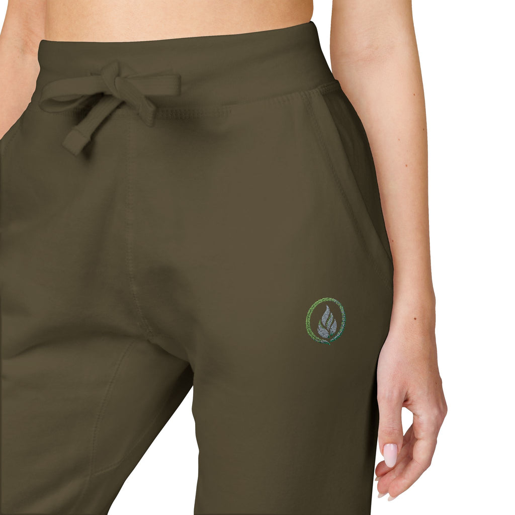Embroidered Laurel Logo Sweatpants — White Fleece Joggers