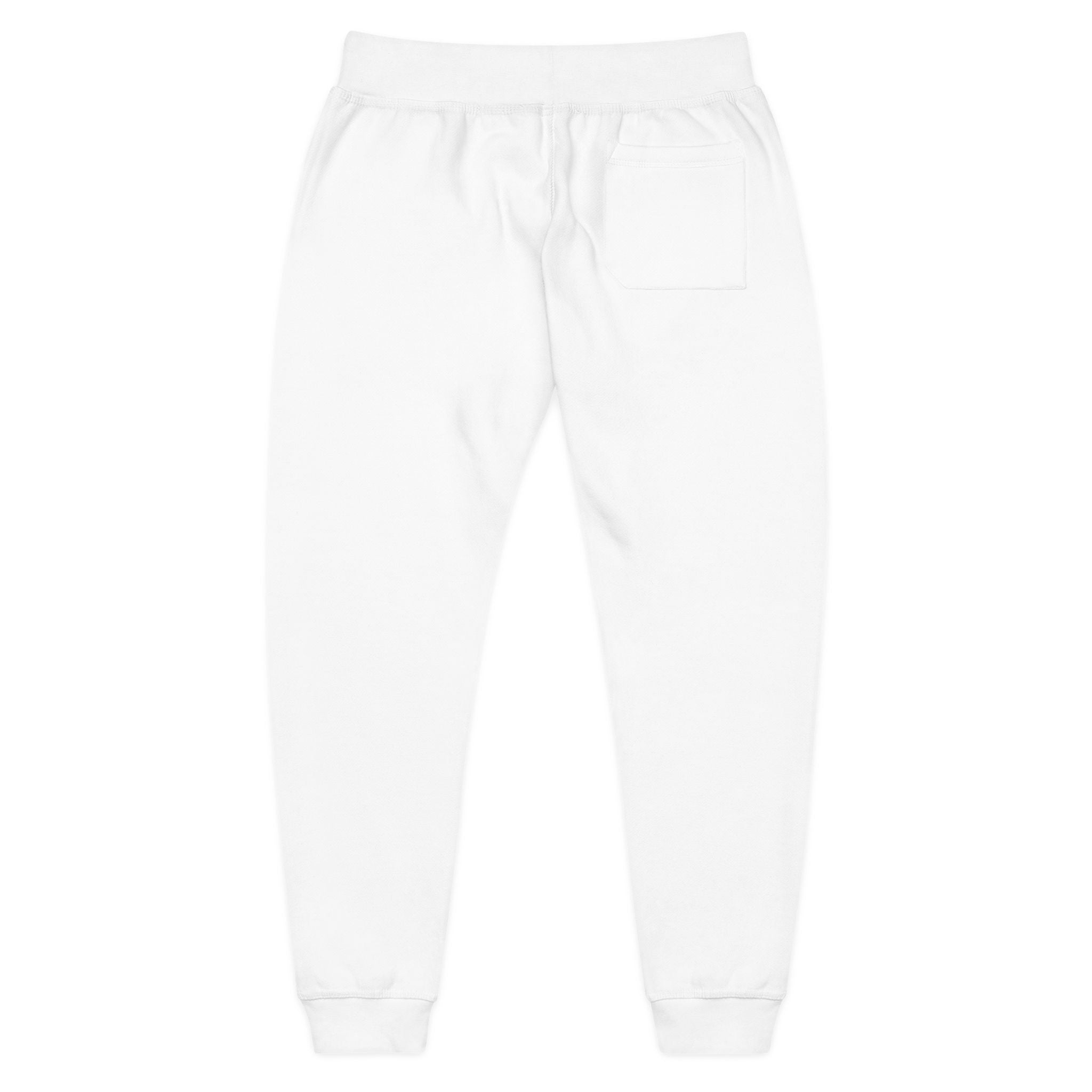 Embroidered Laurel Logo Sweatpants — White Fleece Joggers