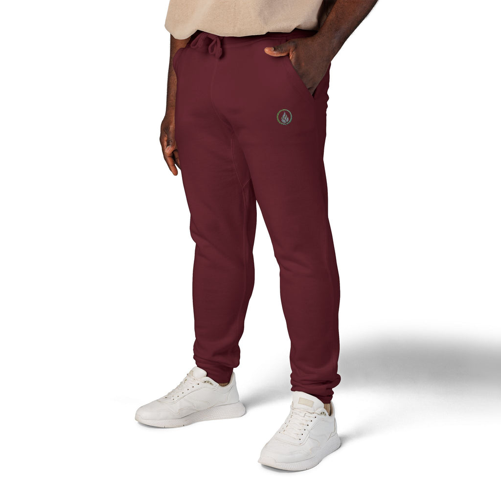 Embroidered Laurel Logo Sweatpants — White Fleece Joggers
