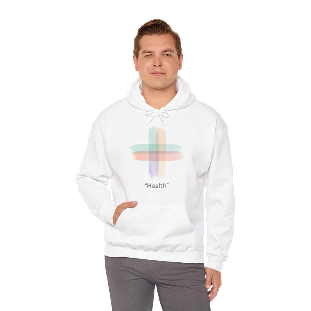Health Symbol Hoodie – Minimal Pastel Cross & Leaf Wellness Graphic Hoodie