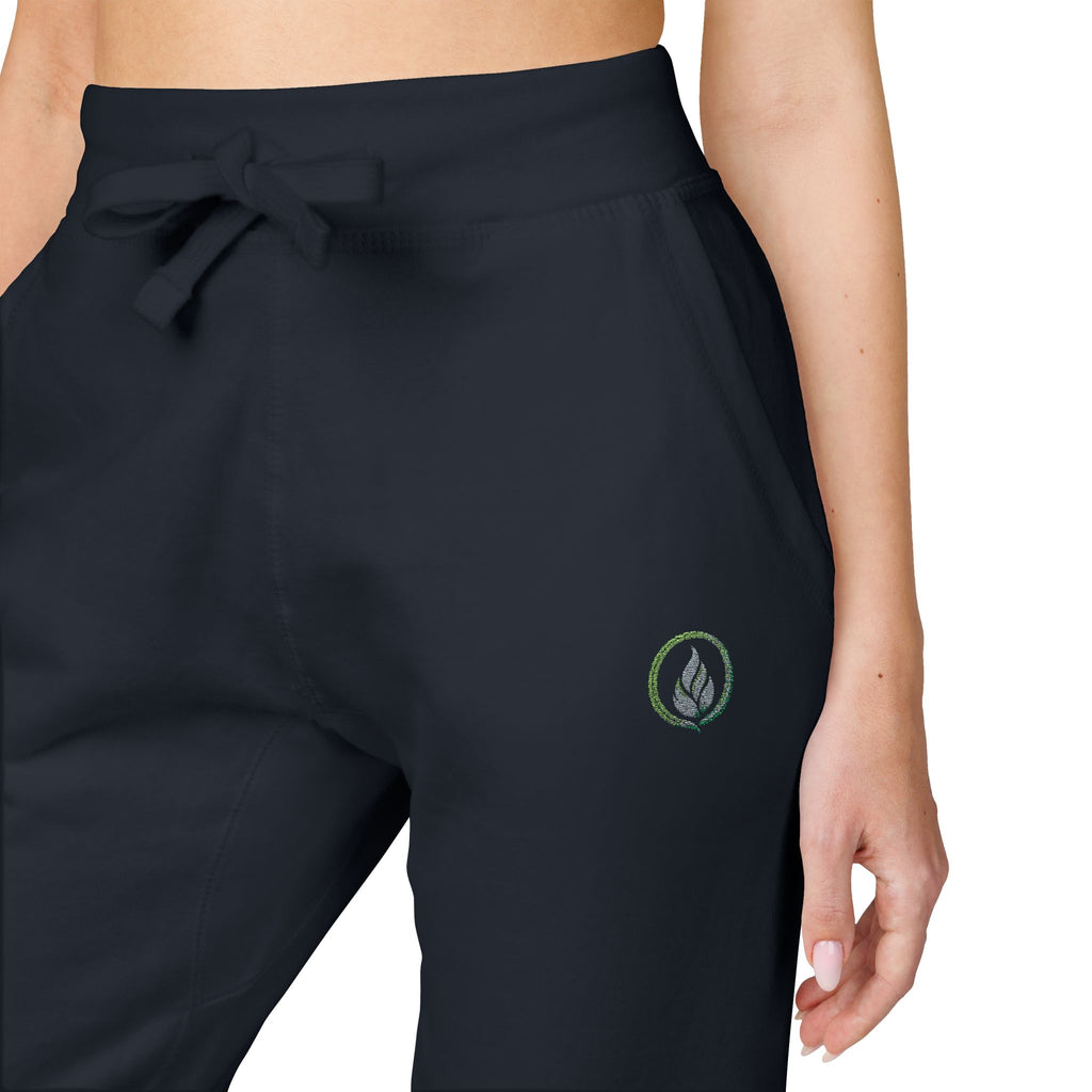 Embroidered Laurel Logo Sweatpants — White Fleece Joggers