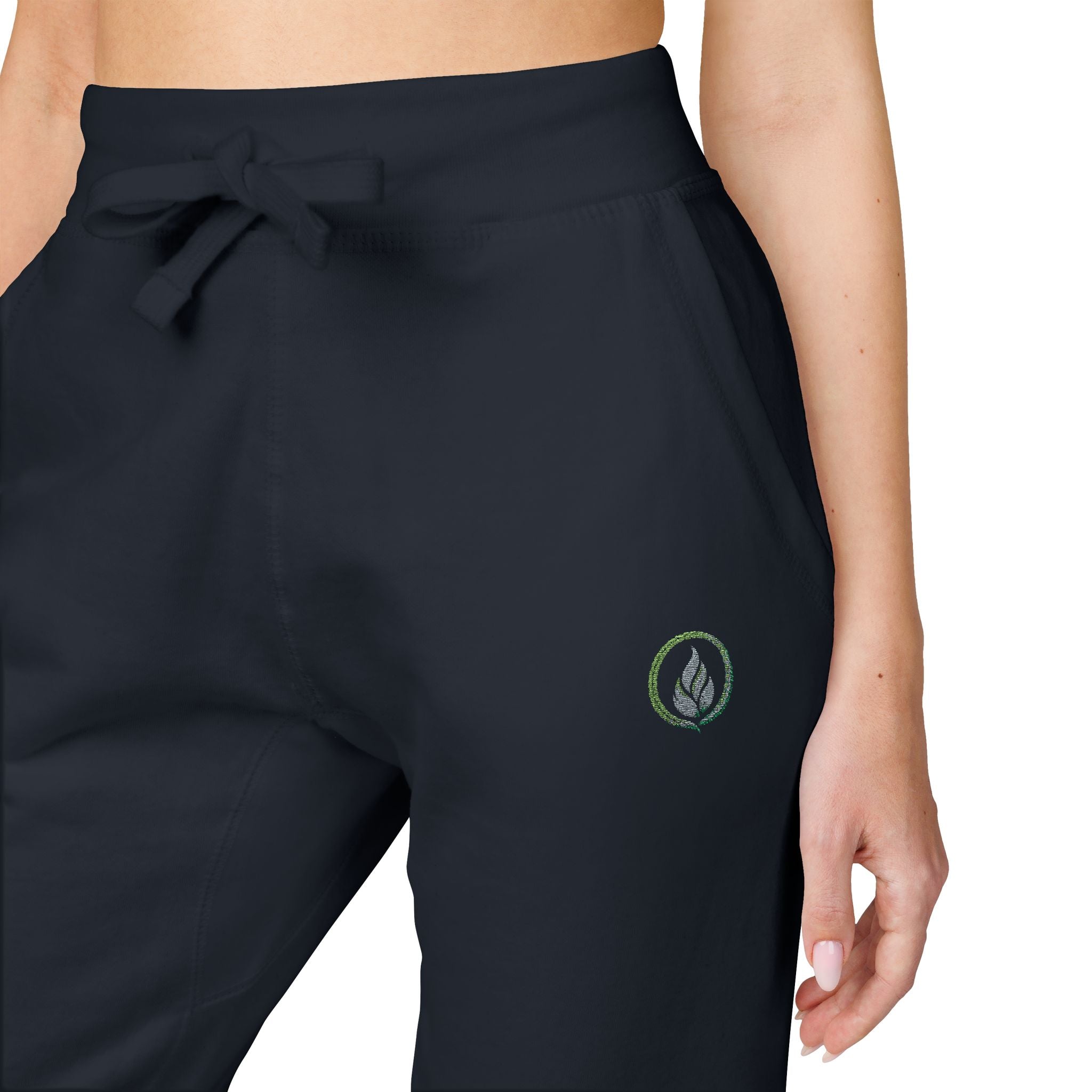 Embroidered Laurel Logo Sweatpants — White Fleece Joggers