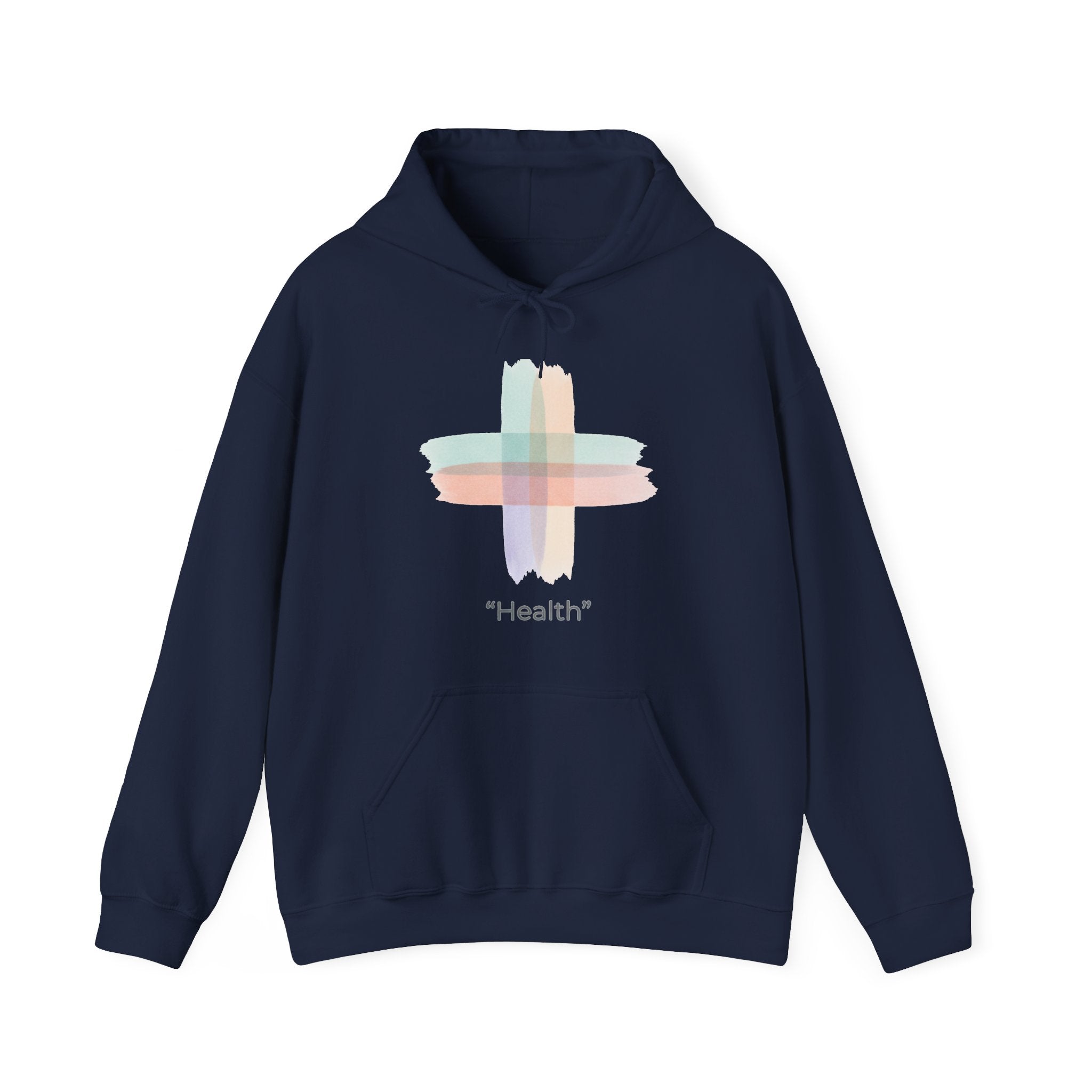 Health Symbol Hoodie – Minimal Pastel Cross & Leaf Wellness Graphic Hoodie