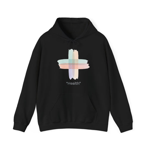 Kapuzenpullover mit Gesundheitssymbol – Minimalistischer Pastellfarben-Kreuz- & Blatt-Wellness-Grafik-Kapuzenpullover
