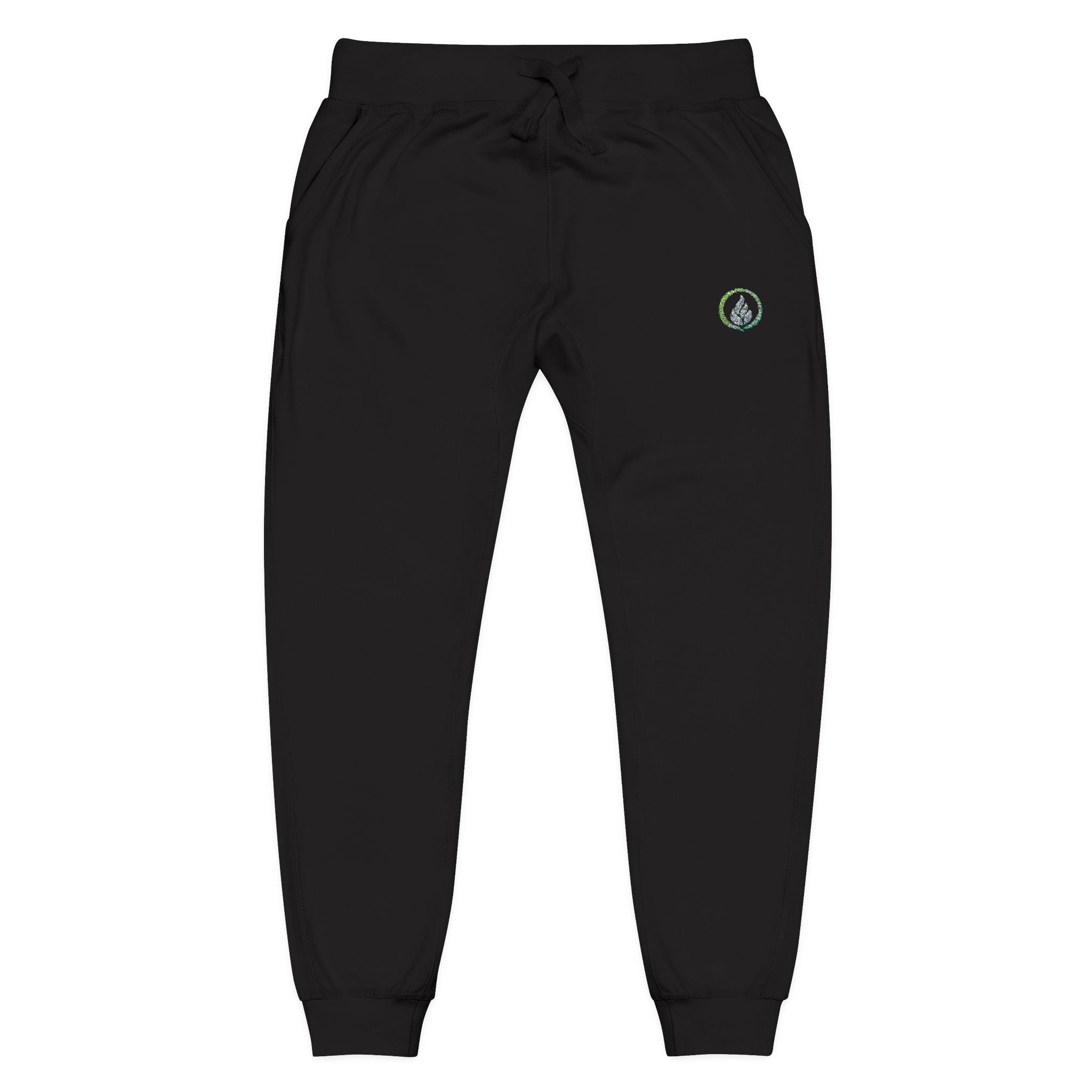 Embroidered Laurel Logo Sweatpants — White Fleece Joggers
