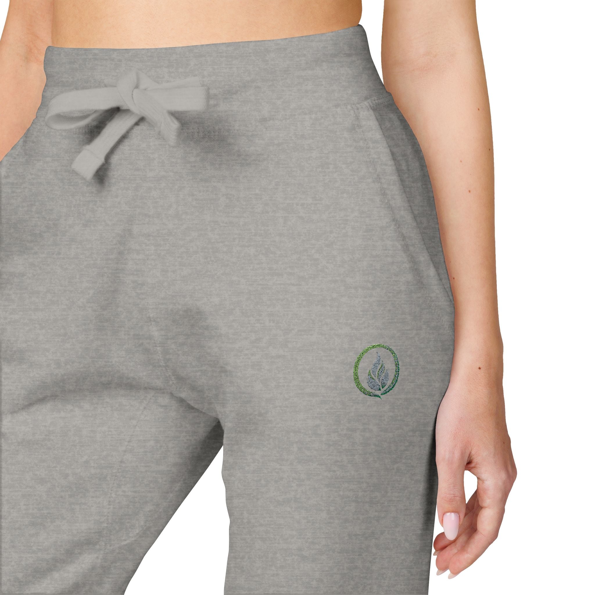 Embroidered Laurel Logo Sweatpants — White Fleece Joggers