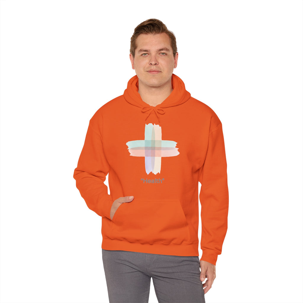 Health Symbol Hoodie – Minimal Pastel Cross & Leaf Wellness Graphic Hoodie