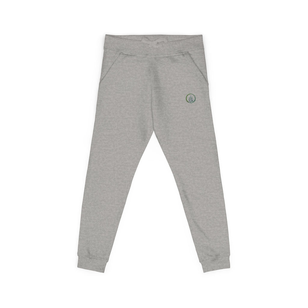 Embroidered Laurel Logo Sweatpants — White Fleece Joggers