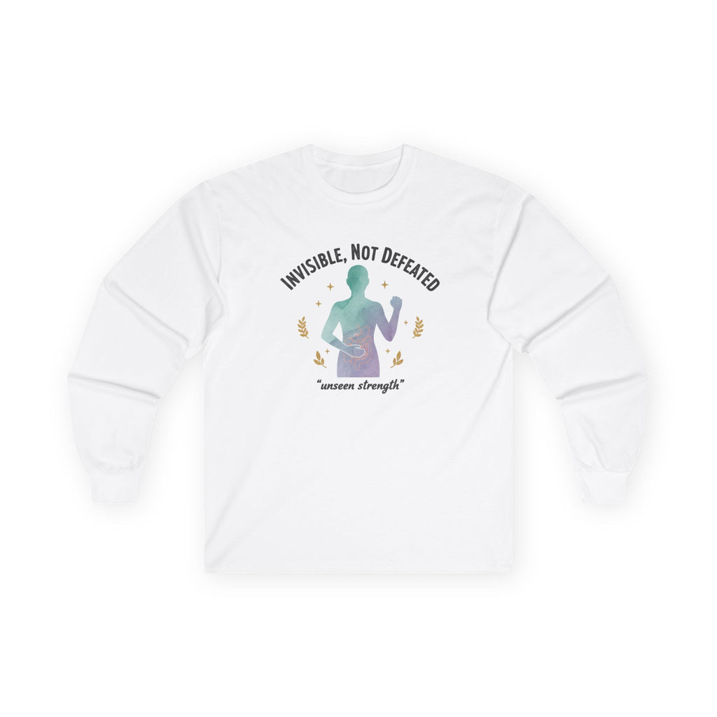 Invisible Not Defeated Long Sleeve Tee — Awareness Strength Graphic