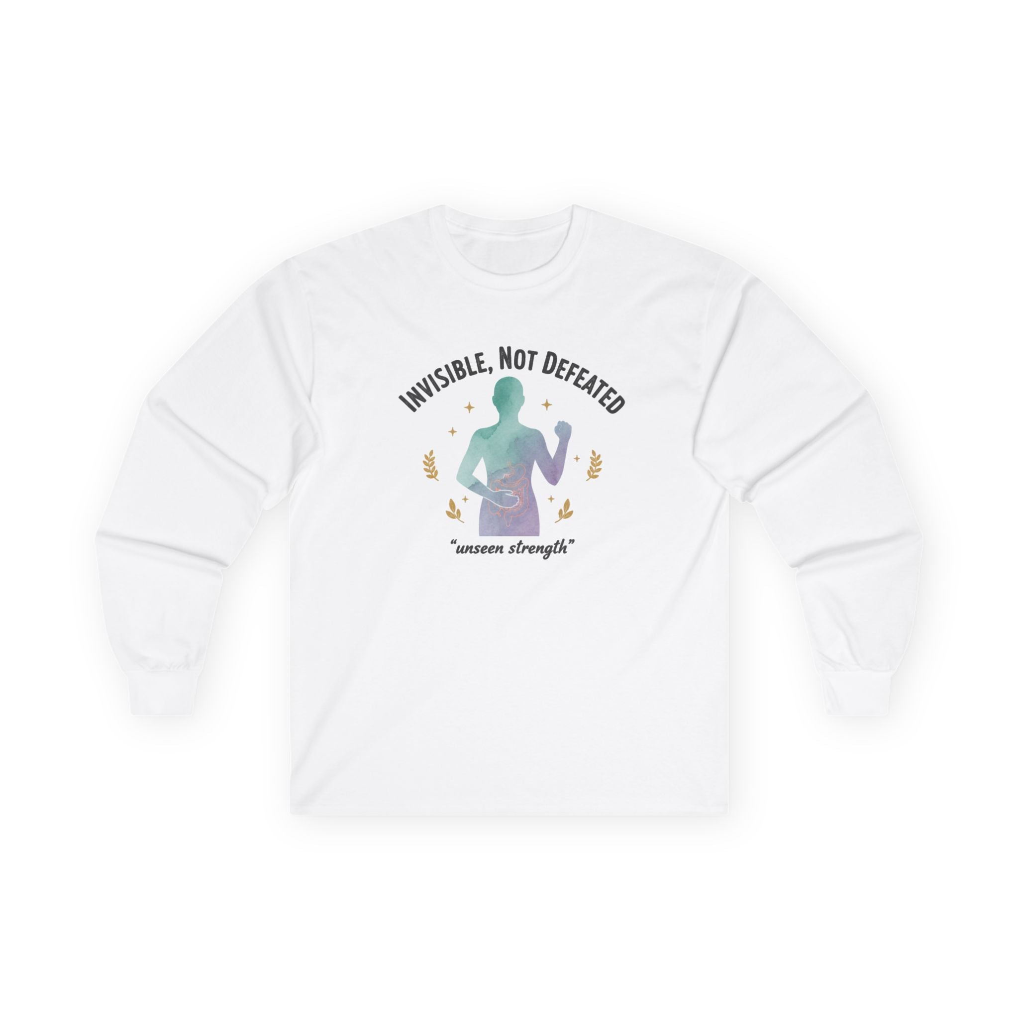 Invisible Not Defeated Long Sleeve Tee — Awareness Strength Graphic