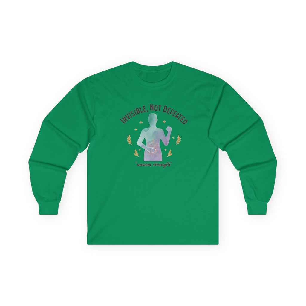 Invisible Not Defeated Long Sleeve Tee — Awareness Strength Graphic