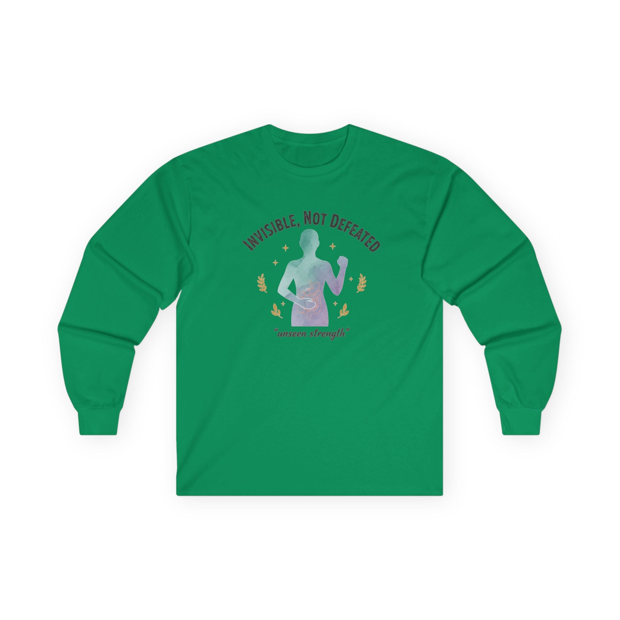 Invisible Not Defeated Long Sleeve Tee — Awareness Strength Graphic
