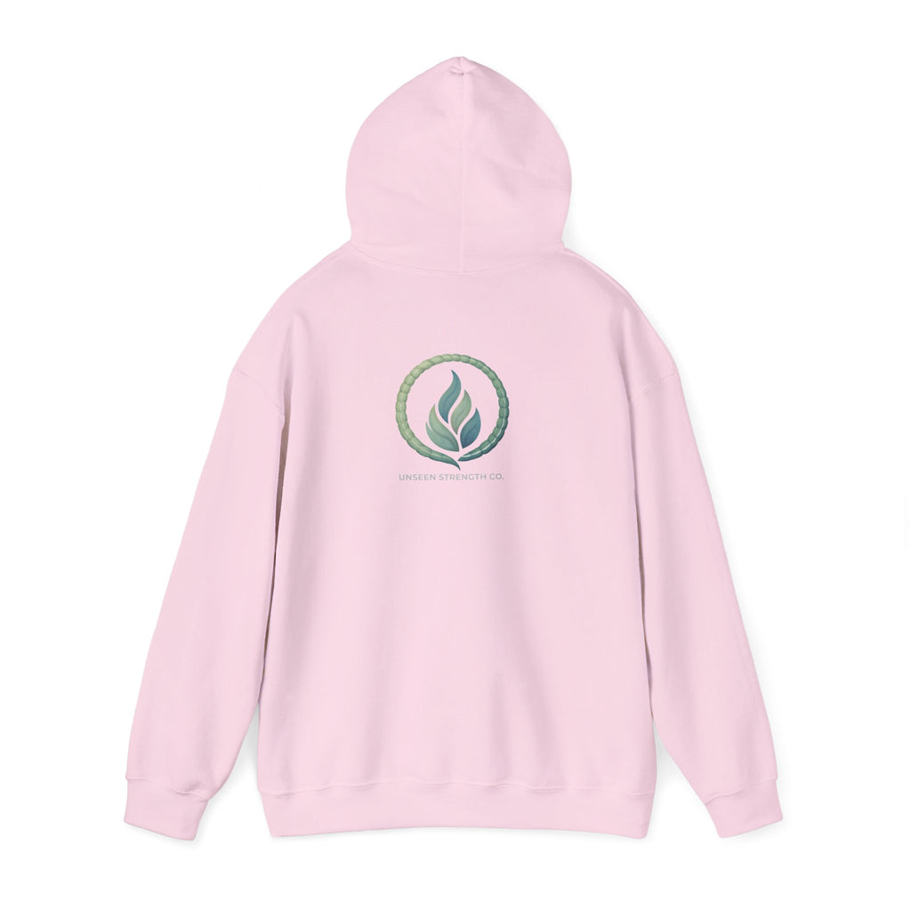 Health Symbol Hoodie – Minimal Pastel Cross & Leaf Wellness Graphic Hoodie